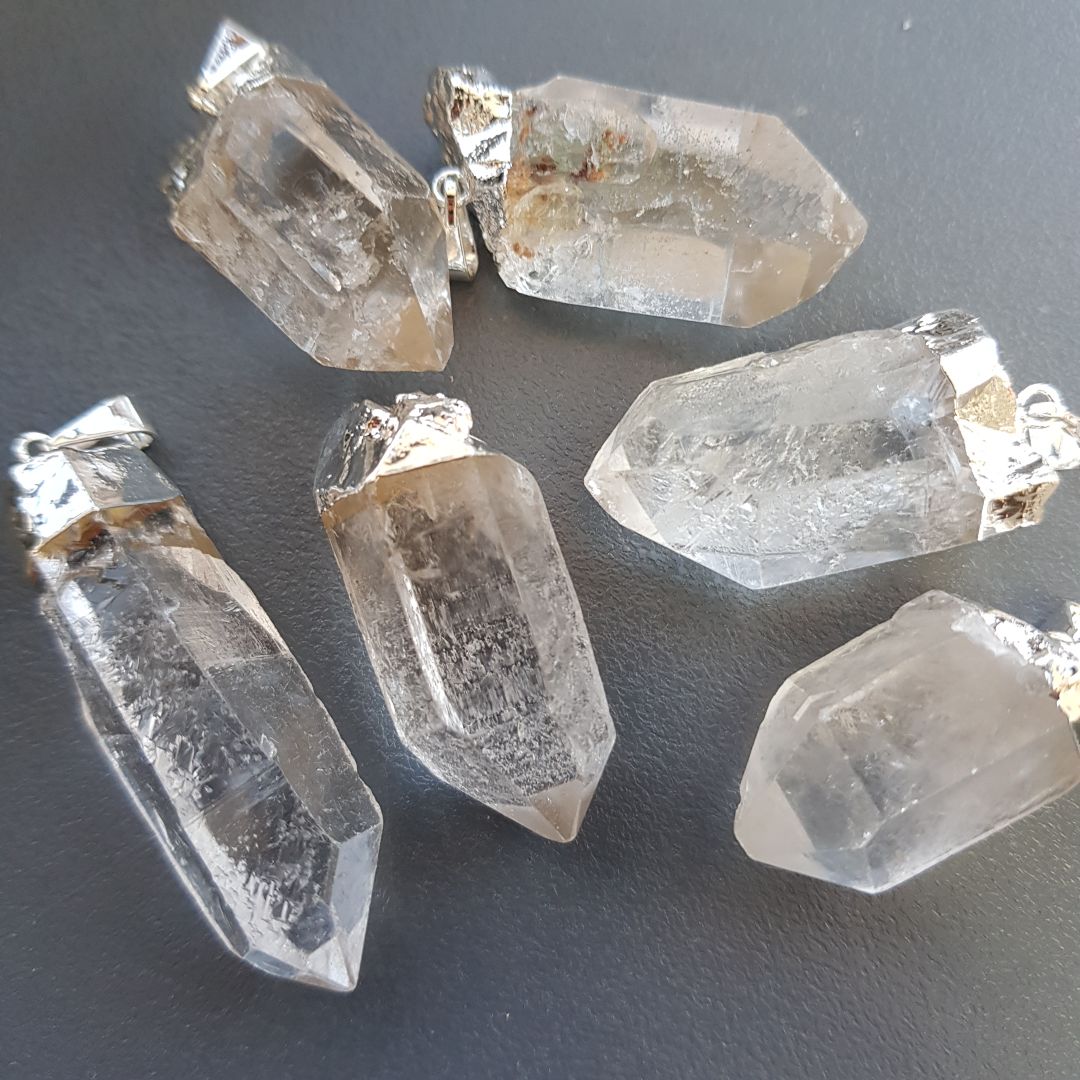 Clear Quartz Rough Point Pendant Capped