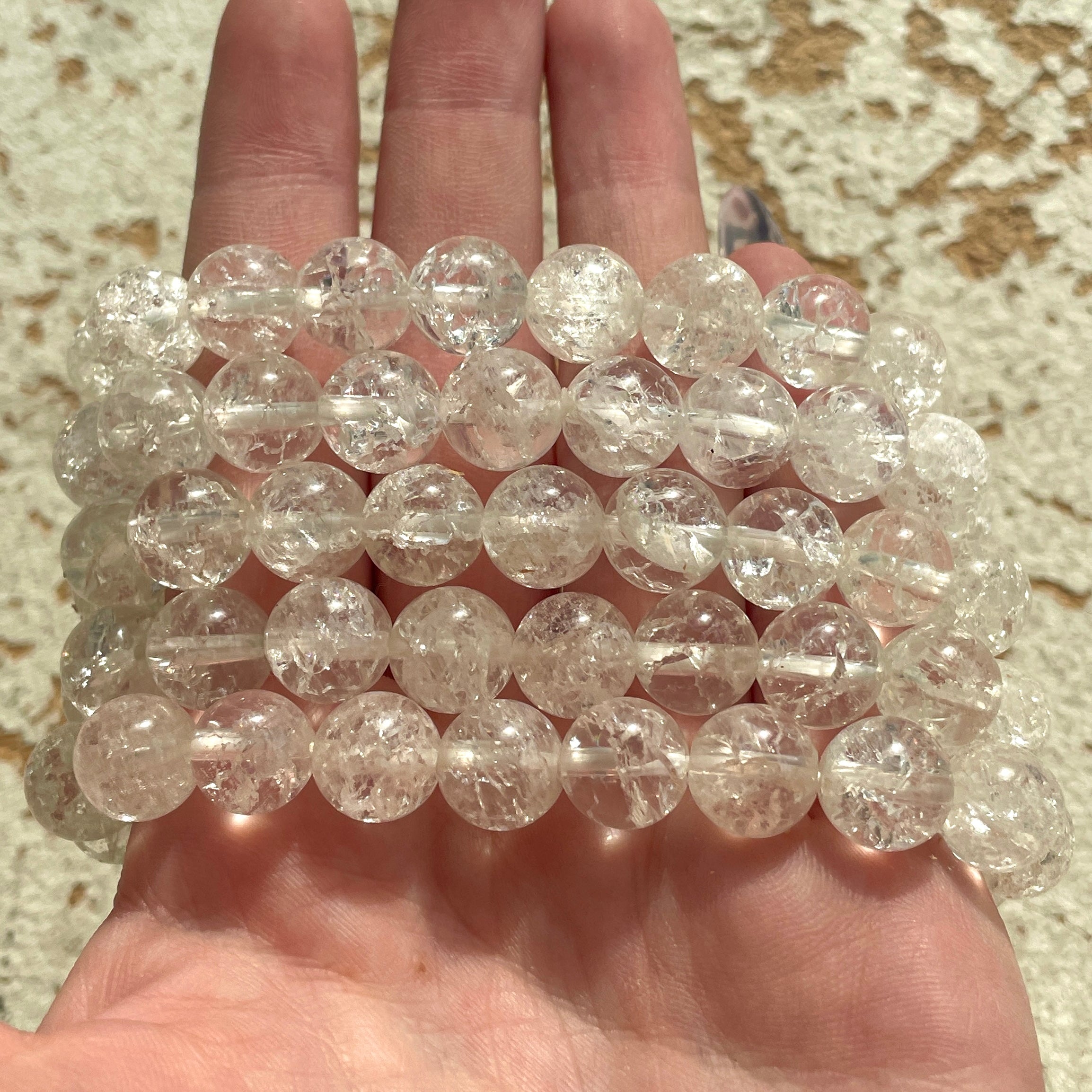 Cracked Clear Quartz Beads Bracelet - 10mm