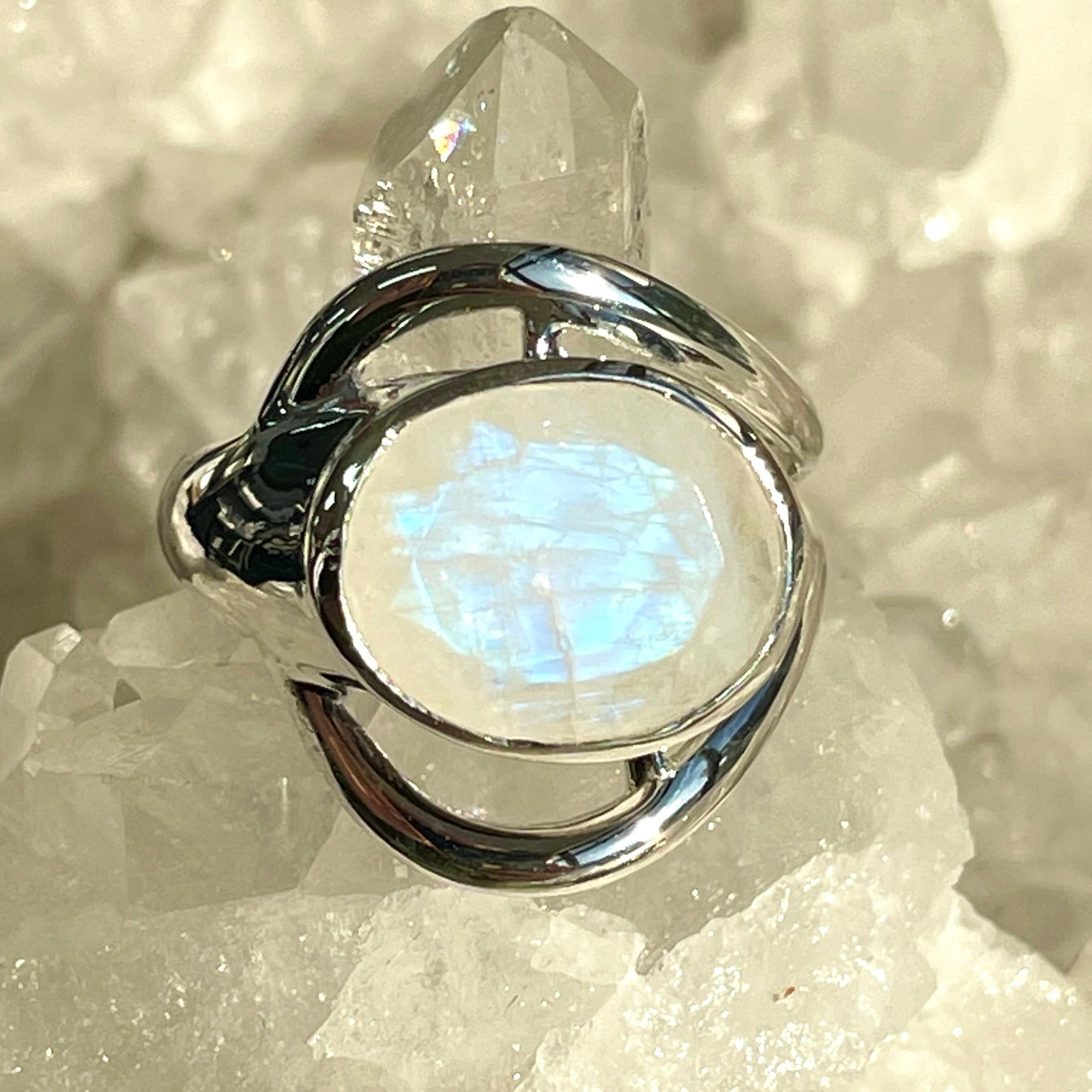 Rainbow Moonstone Sterling Silver Ring - SR1