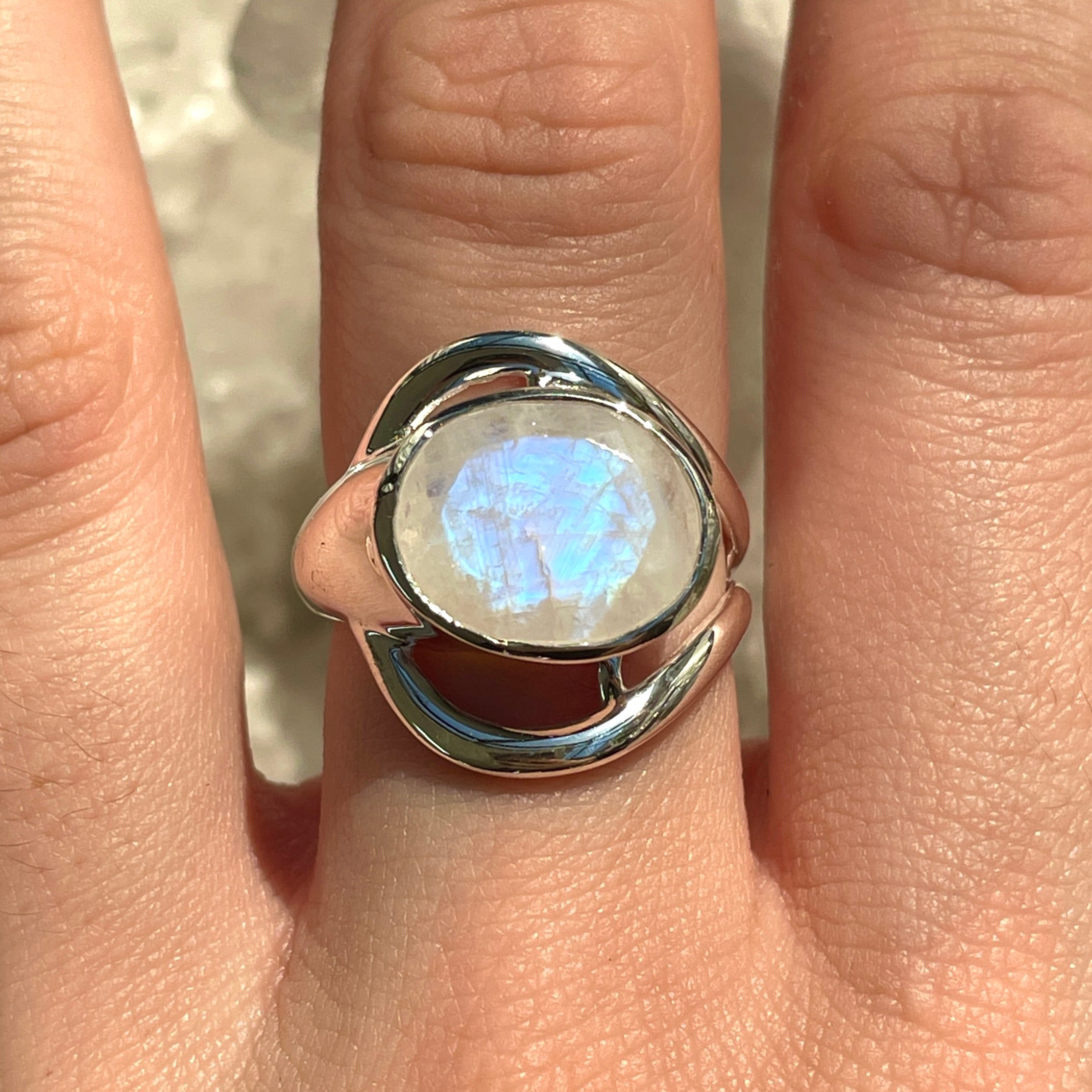 Rainbow Moonstone Sterling Silver Ring - SR1