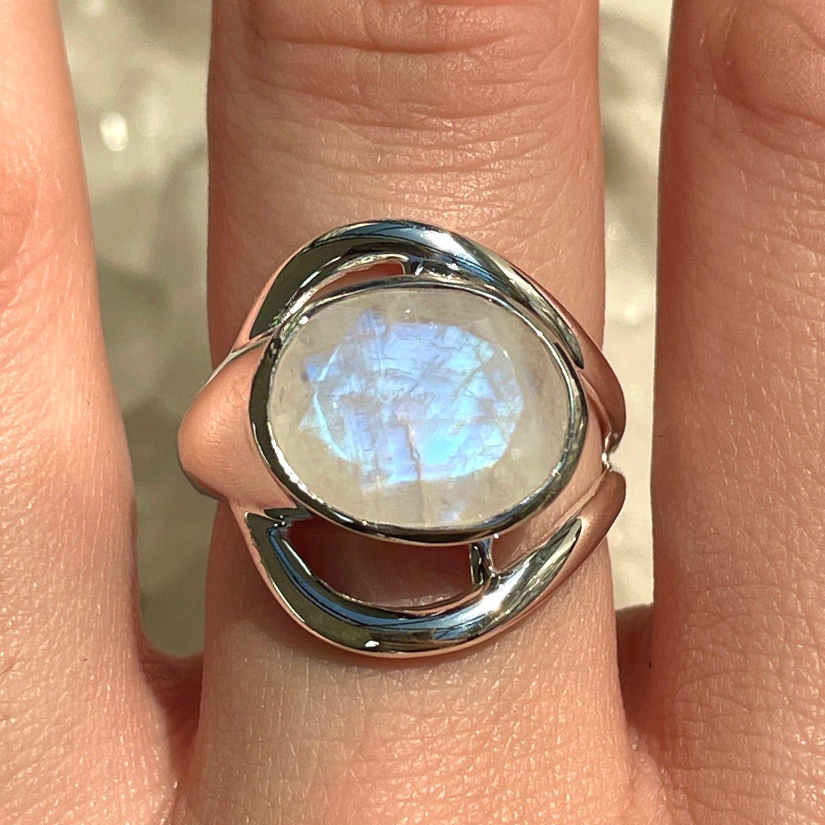 Rainbow Moonstone Sterling Silver Ring - SR1