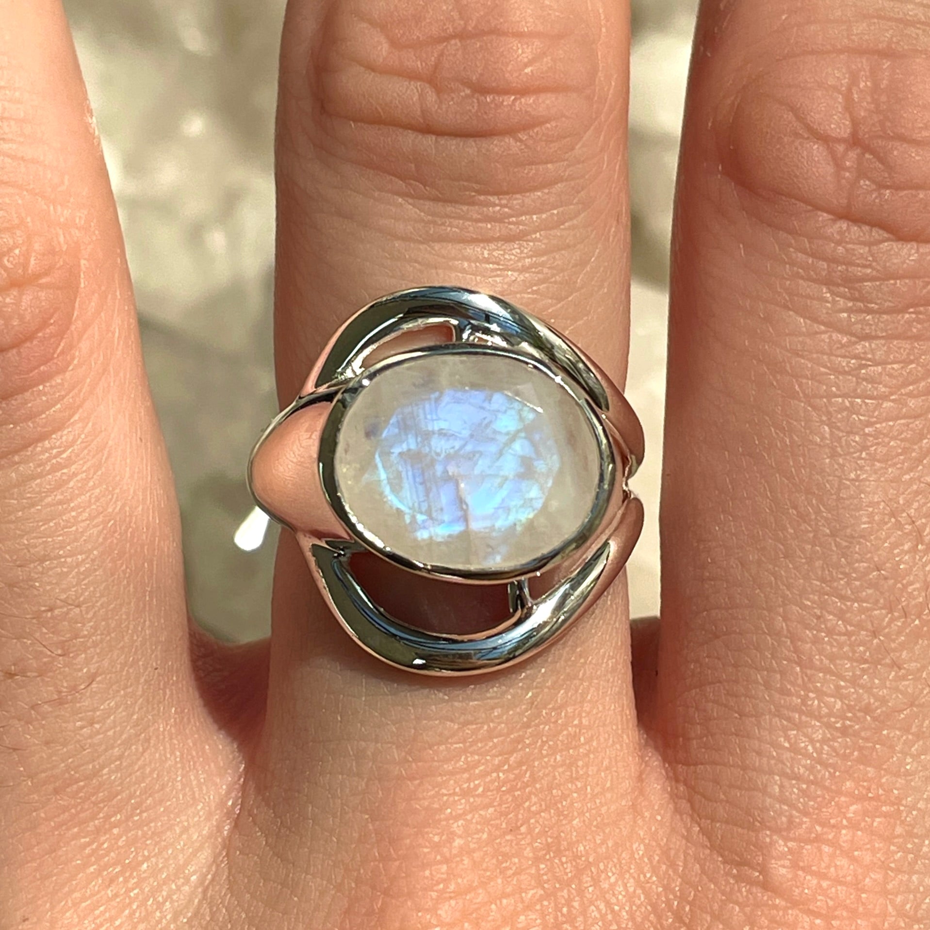 Rainbow Moonstone Sterling Silver Ring - SR1