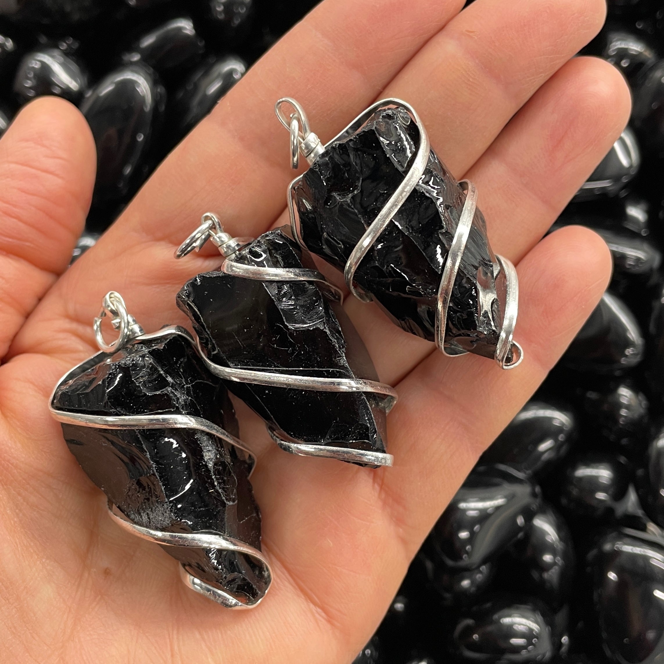 Wire Wrapped Rough Pendant - Black Obsidian