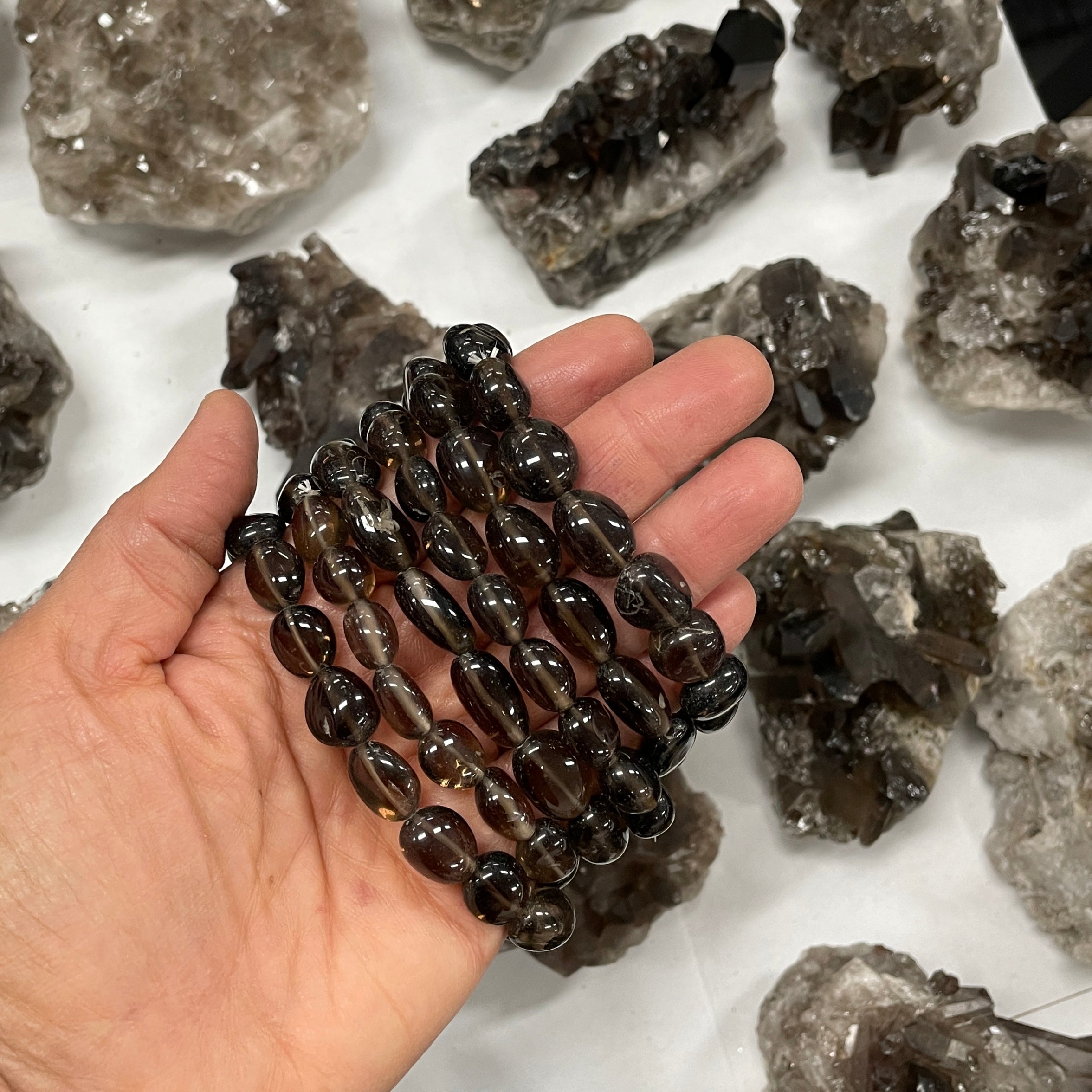 Smokey Quartz Nugget Beaded Bracelet