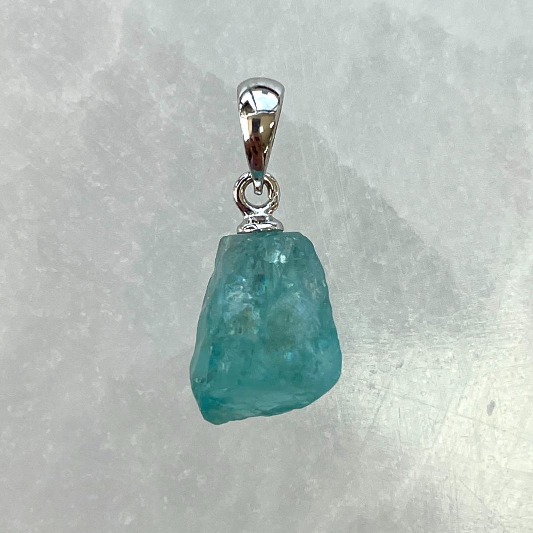 Blue Green Apatite AA Silver Pendant