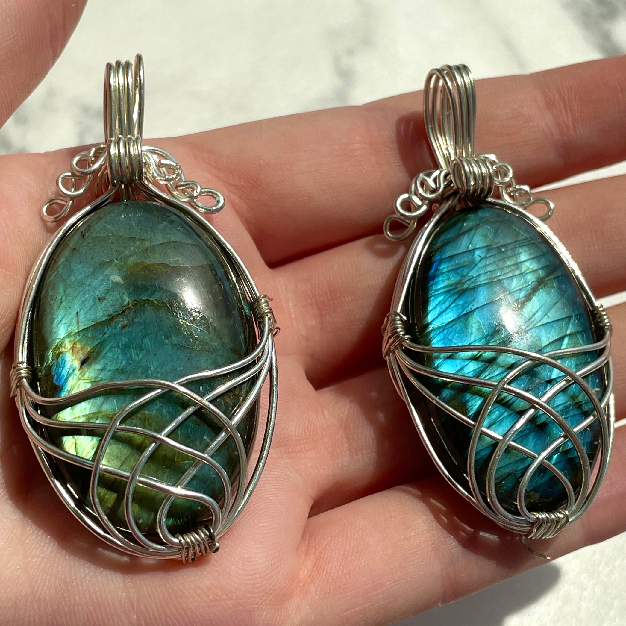 Labradorite Wire Wrapped Cabochon Pendant