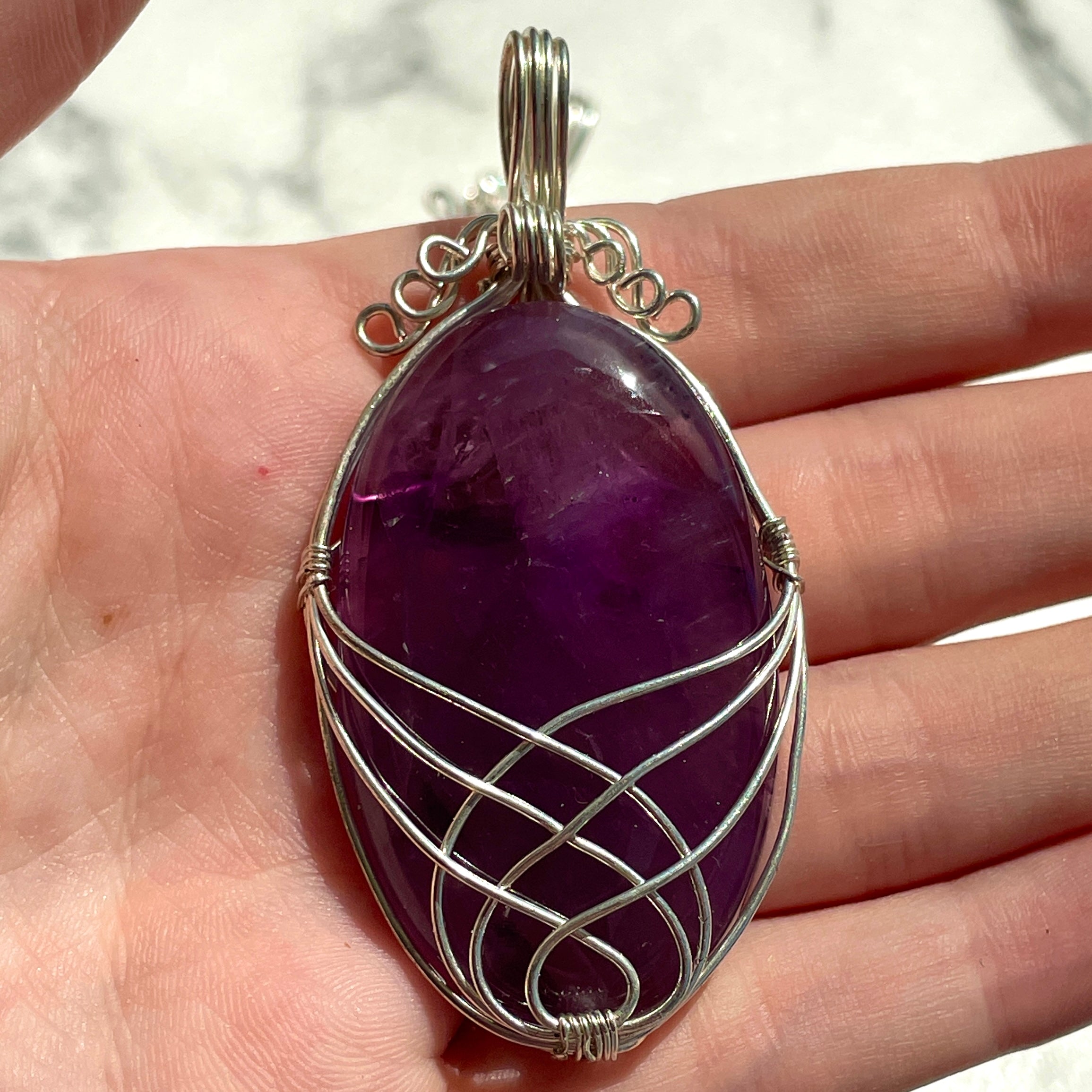 Amethyst Wire Wrapped Cabochon Pendant