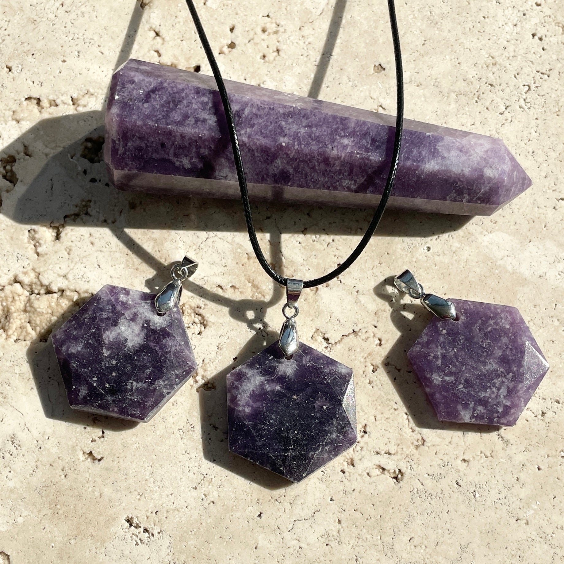 Lepidolite Hexagonal Pendant