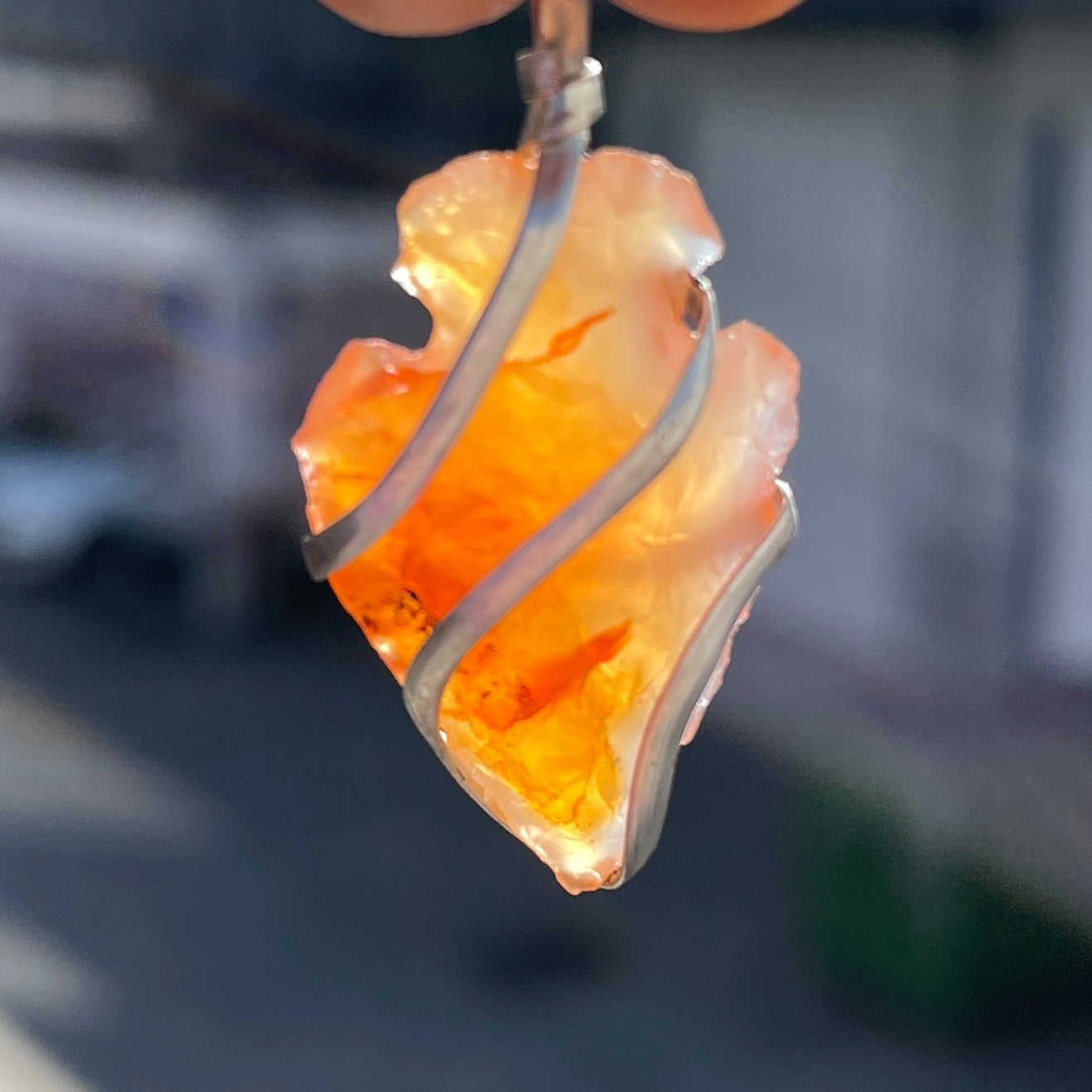 Carnelian - Wire Wrapped Arrowhead Pendant