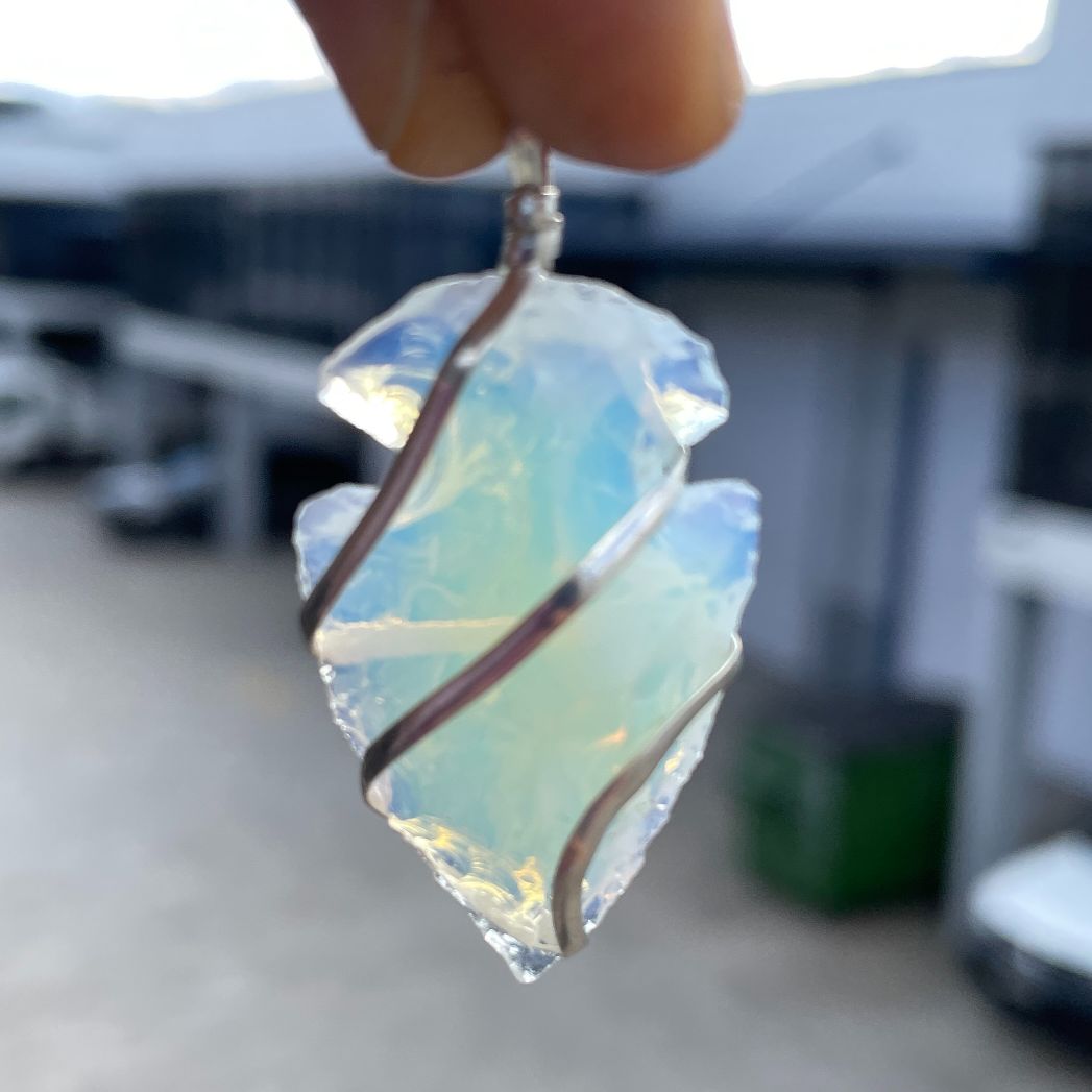 Opalite - Wire Wrapped Arrowhead Pendant