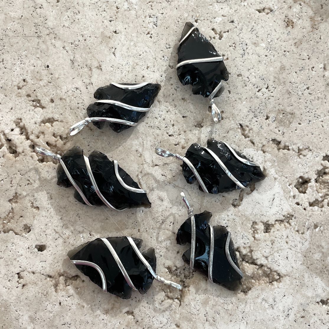 Black Obsidian - Wire Wrapped Arrowhead Pendant