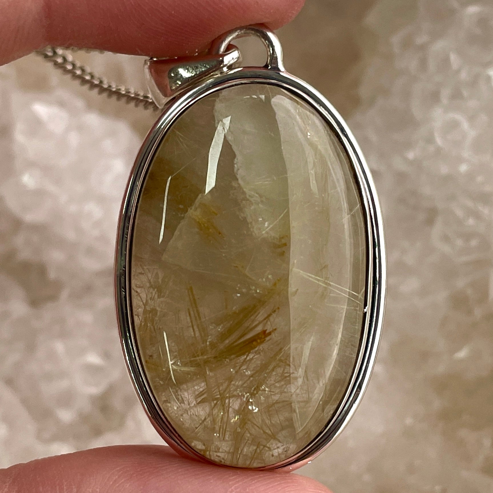 Golden Rutile Silver Pendant Large - SP70