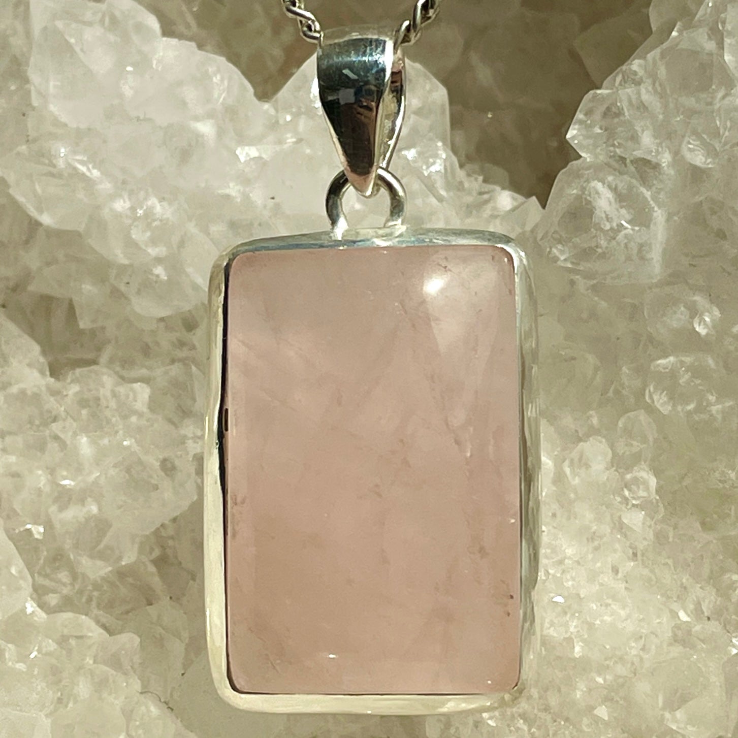 Rose Quartz Silver Pendant Large - SP75