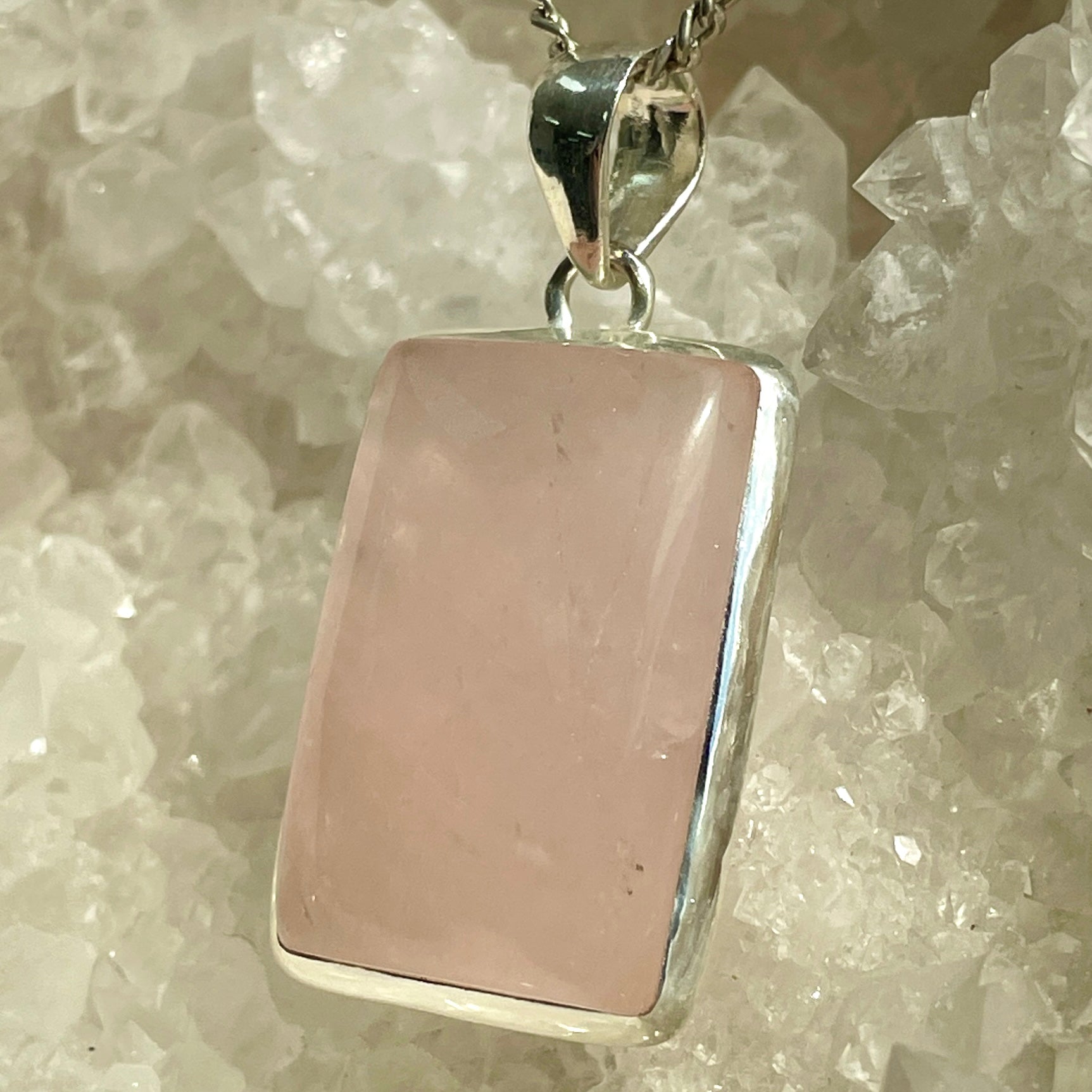 Rose Quartz Silver Pendant Large - SP75