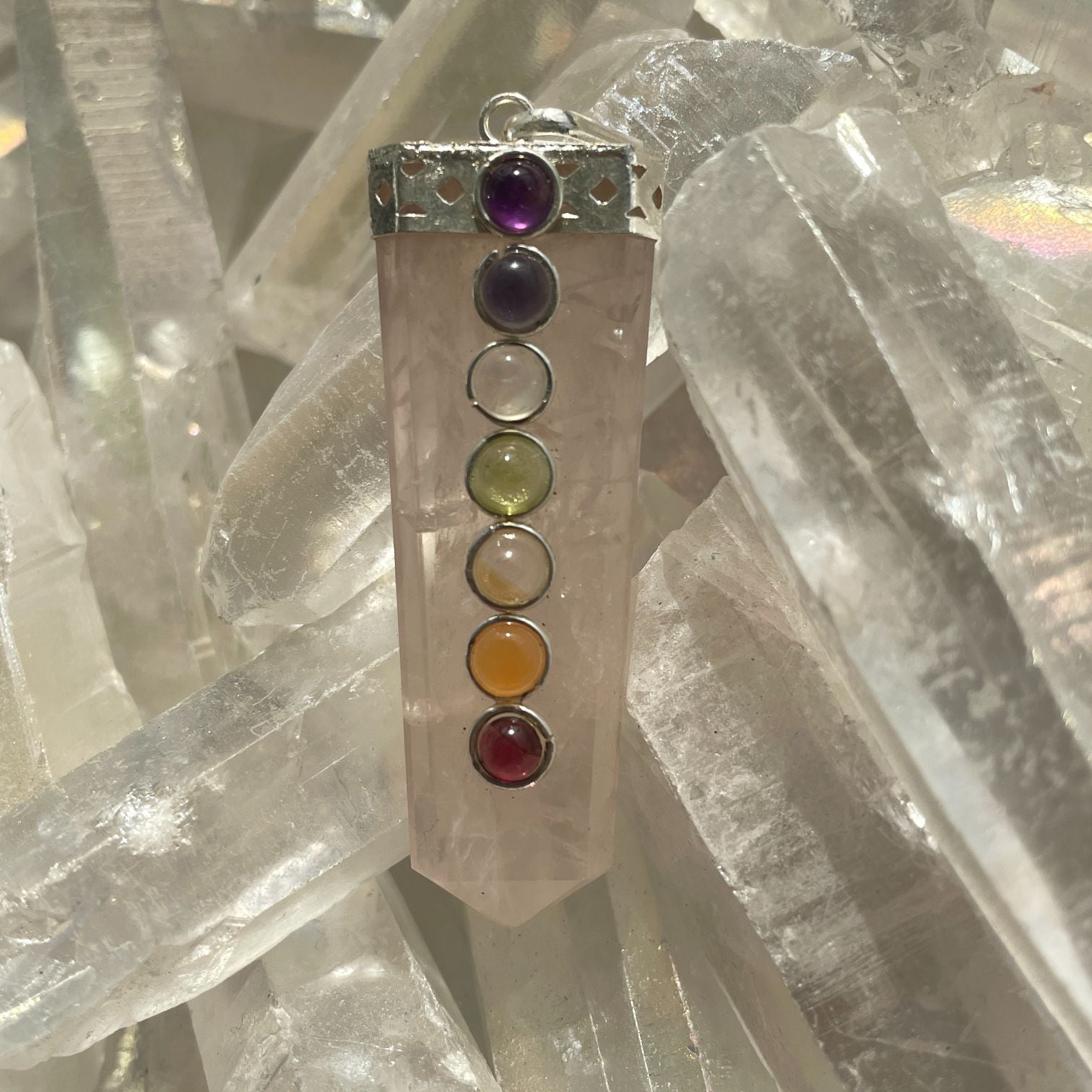 Flat Chakra Pendant - Rose Quartz