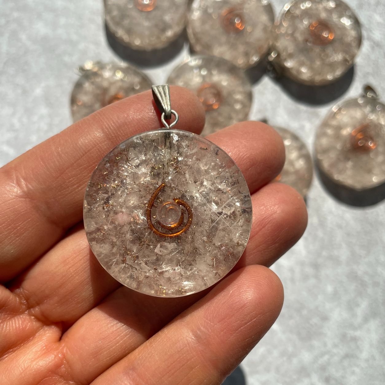 Orgonite Rose Quartz Pendant - Circle