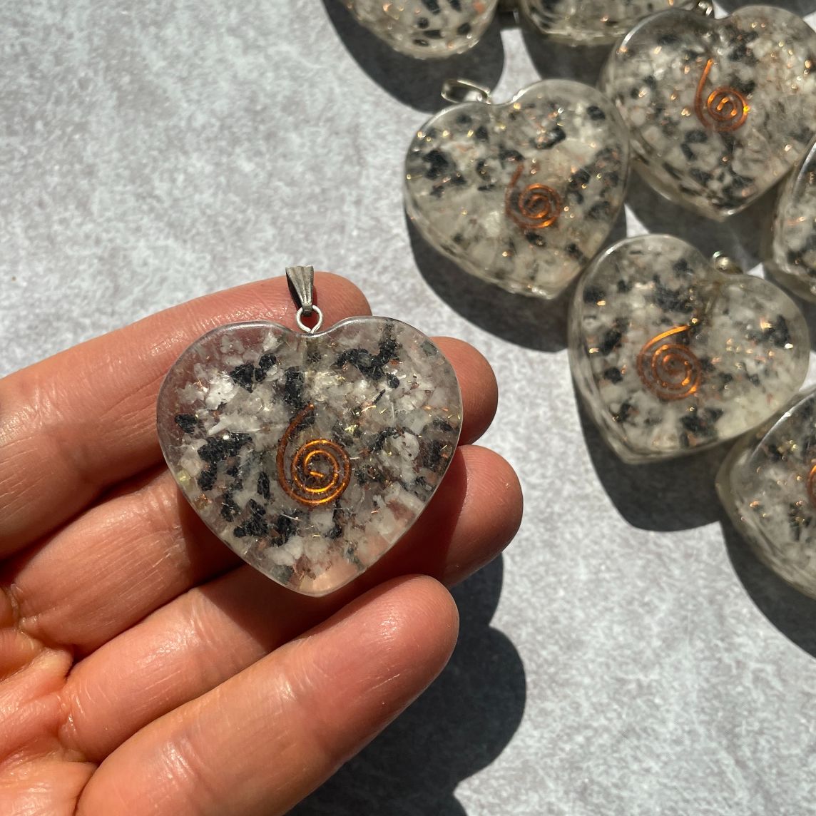 Orgonite Rainbow Moonstone Pendant - Heart