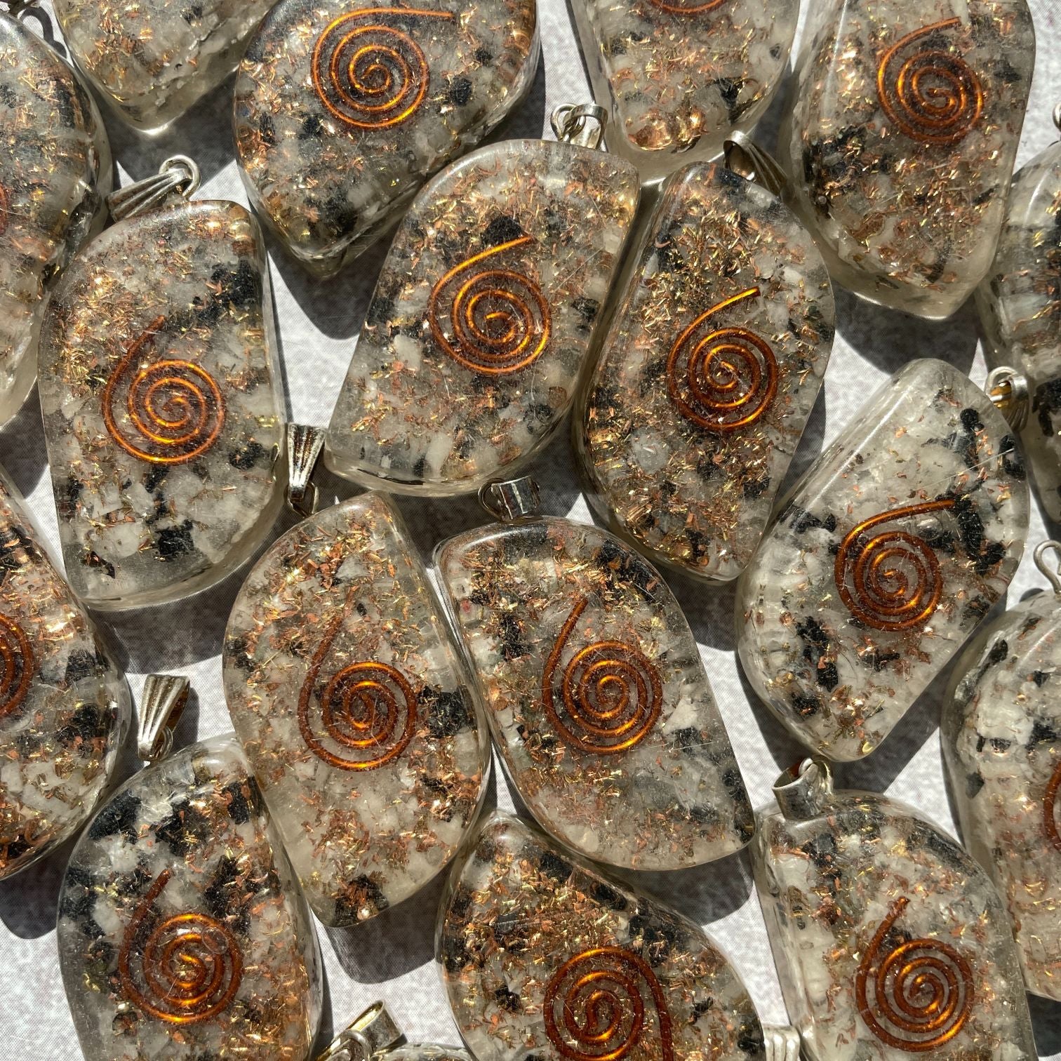 Orgonite Rainbow Moonstone Pendant - Leaf
