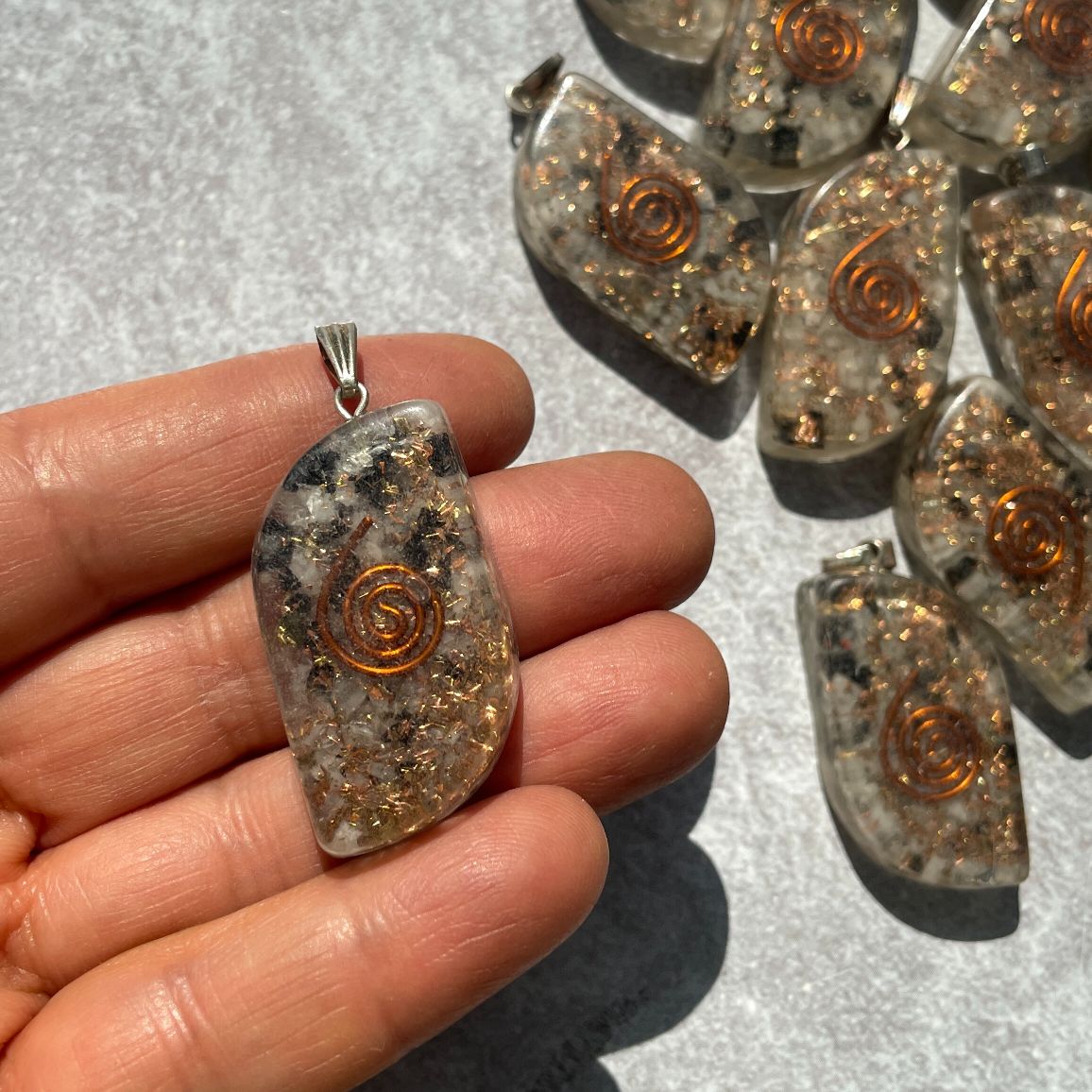 Orgonite Rainbow Moonstone Pendant - Leaf