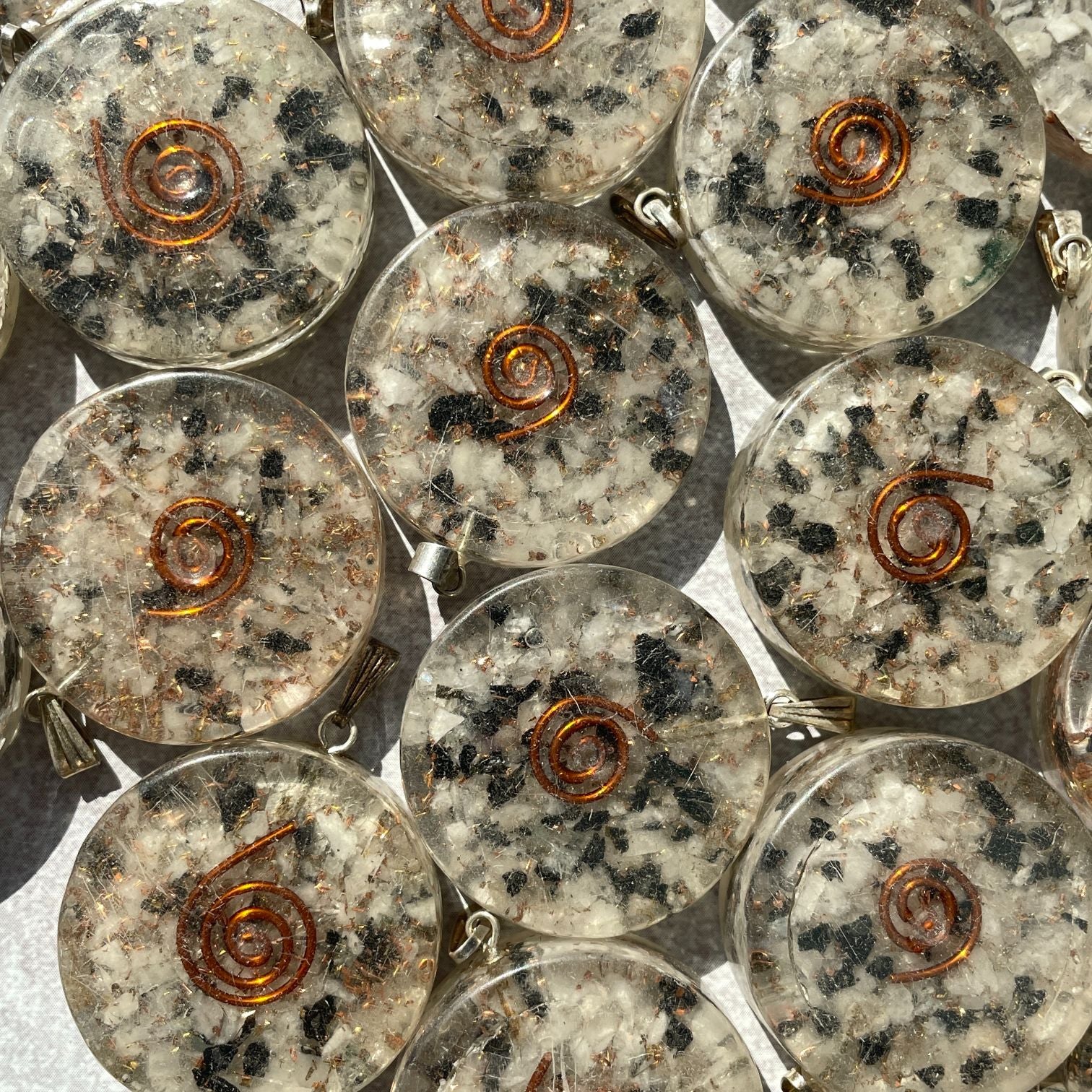 Orgonite Rainbow Moonstone Pendant - Circle