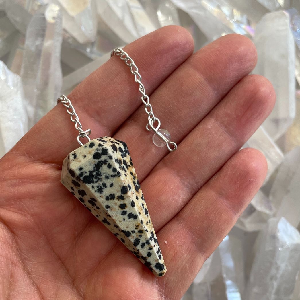Dalmatian Jasper Faceted Pendulum