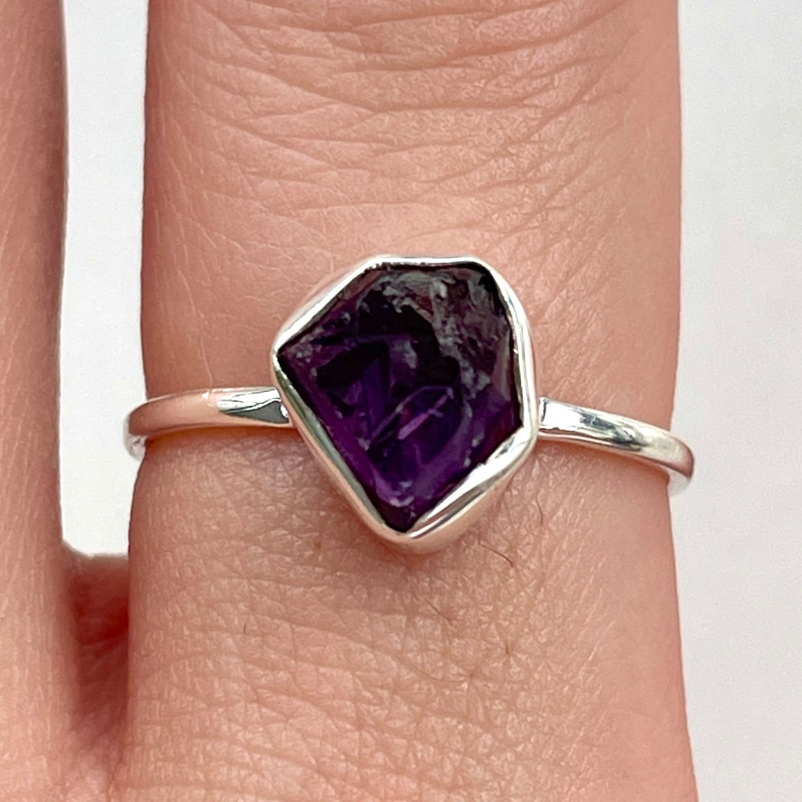 Amethyst - Rough - St.Silver Ring