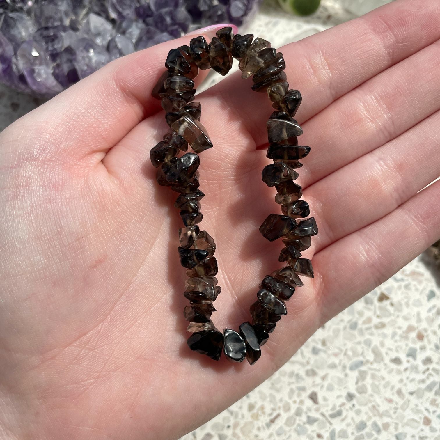 Smoky Quartz Chip Bracelet - Dark