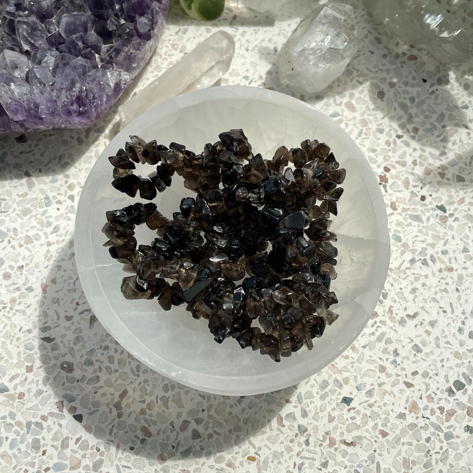 Smoky Quartz Chip Bracelet - Dark