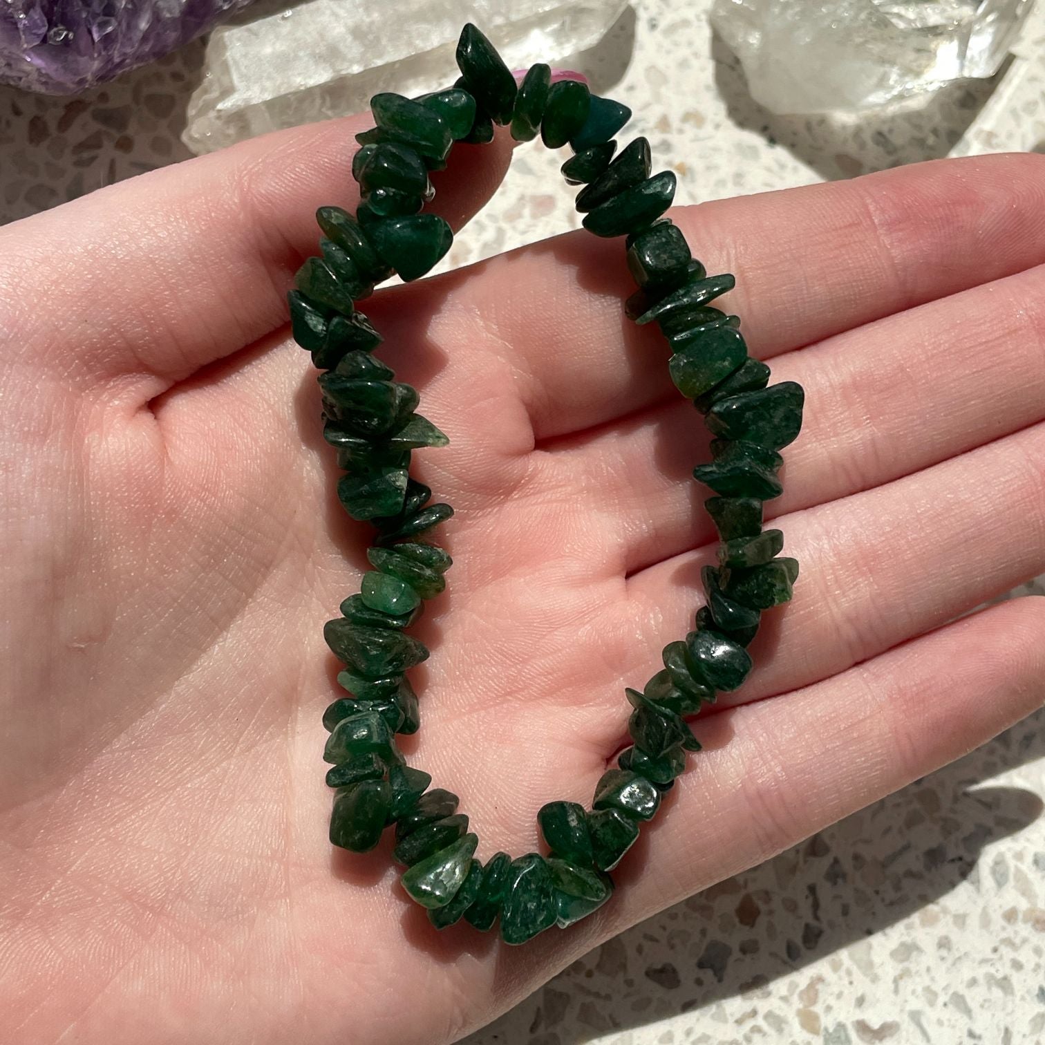 Green Aventurine Chip Bracelet - Dark