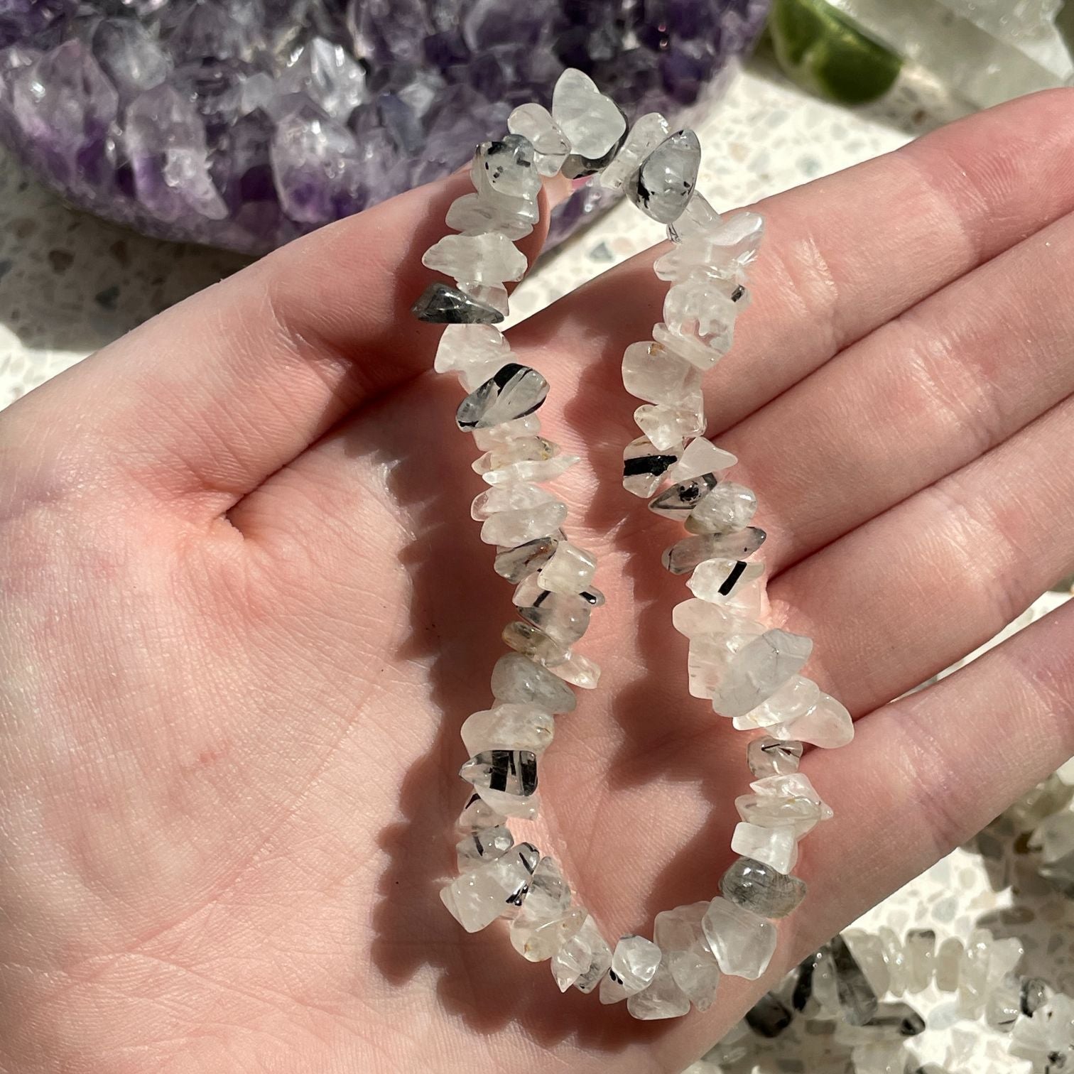 Tourmalinated Quartz Chip Bracelet - Light