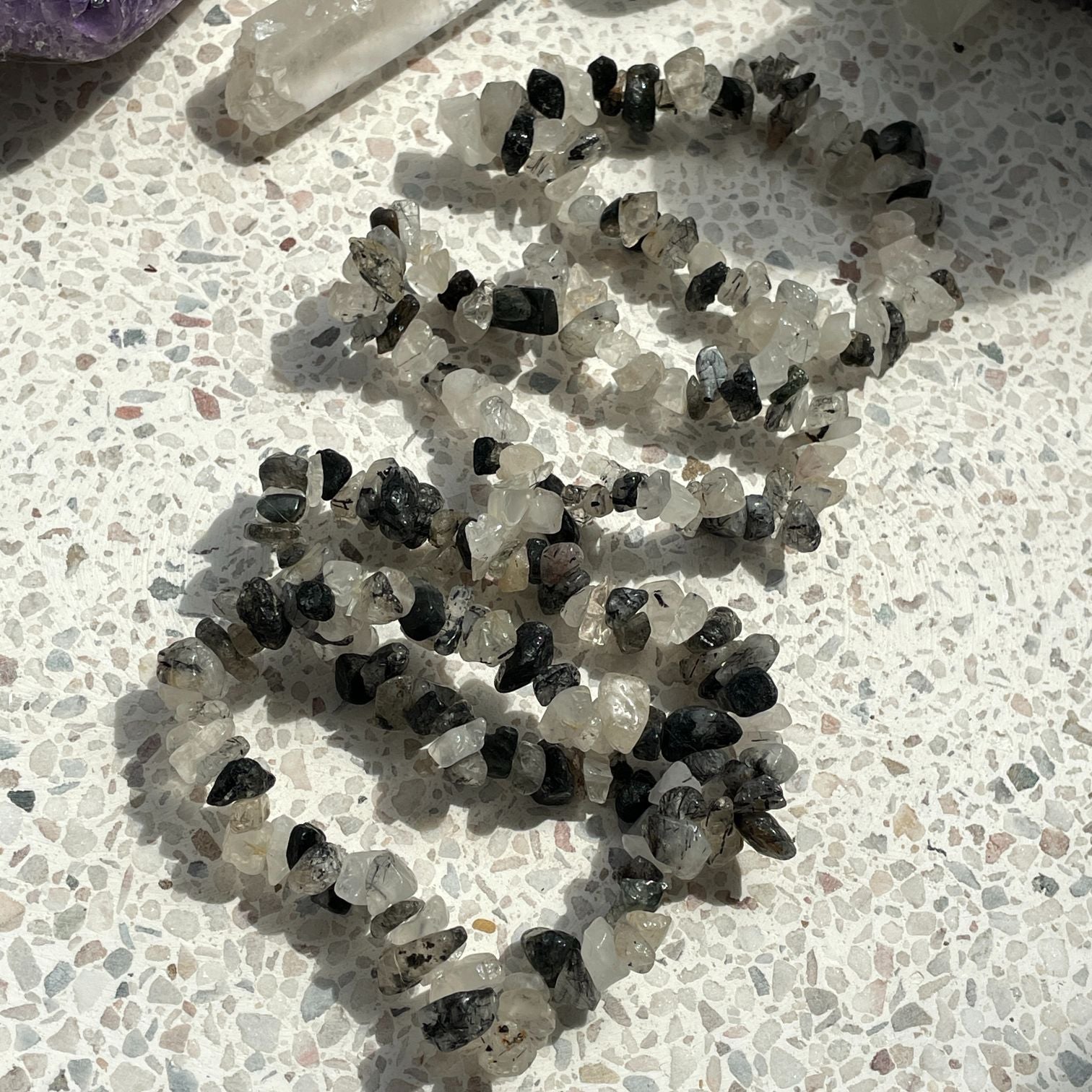 Tourmalinated Quartz Chip Bracelet - Dark