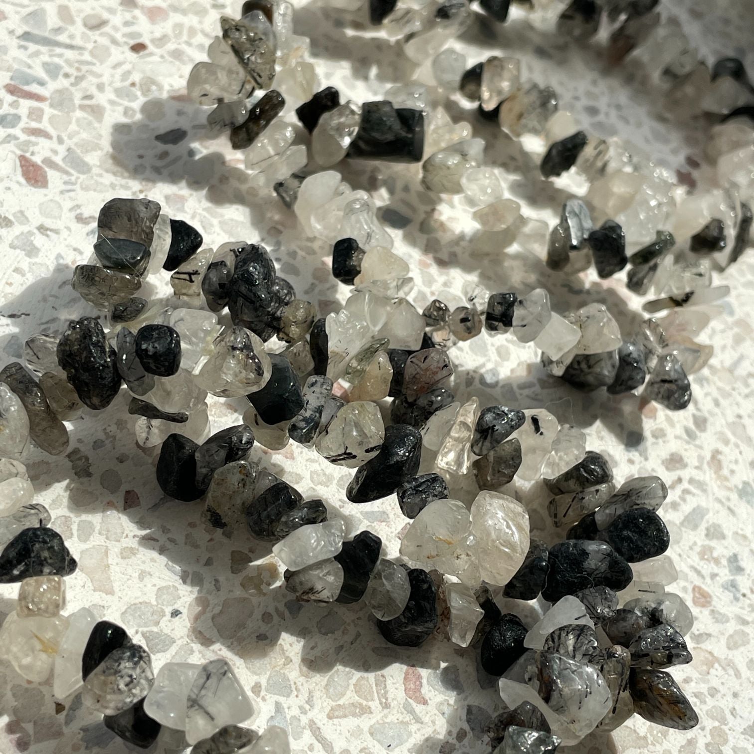 Tourmalinated Quartz Chip Bracelet - Dark