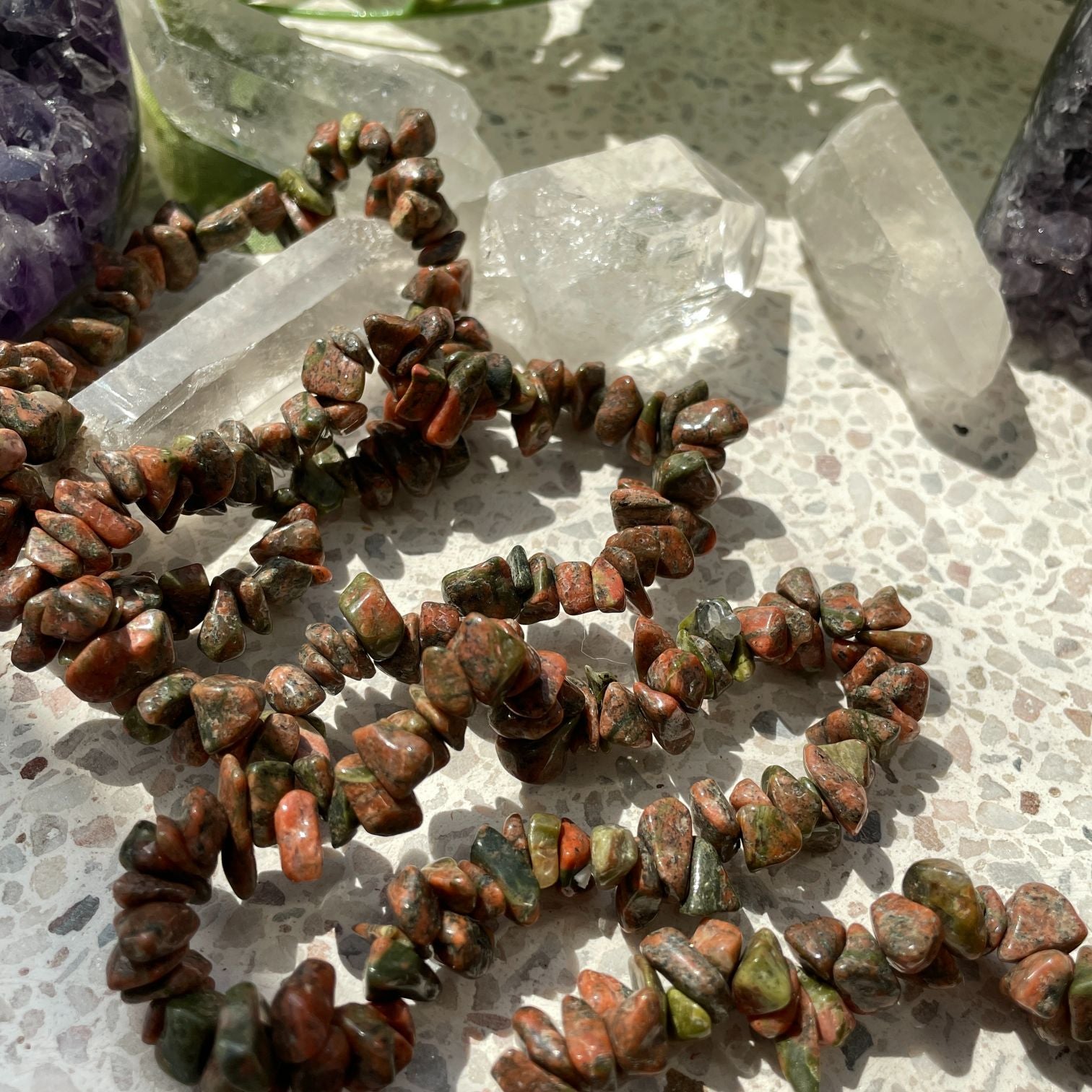 Unakite Chip Bracelet