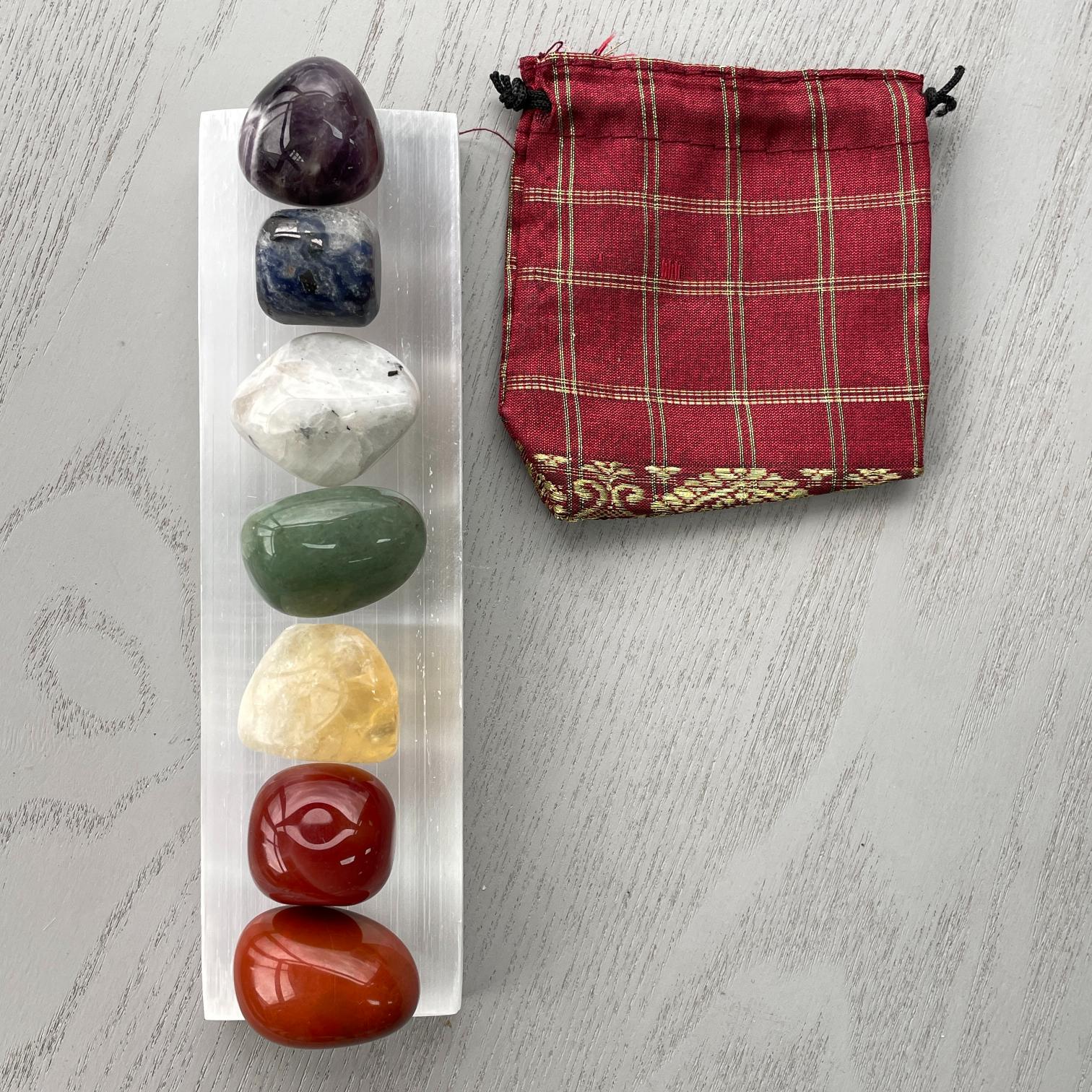 Chakra Tumbled Pack & Selenite Plate