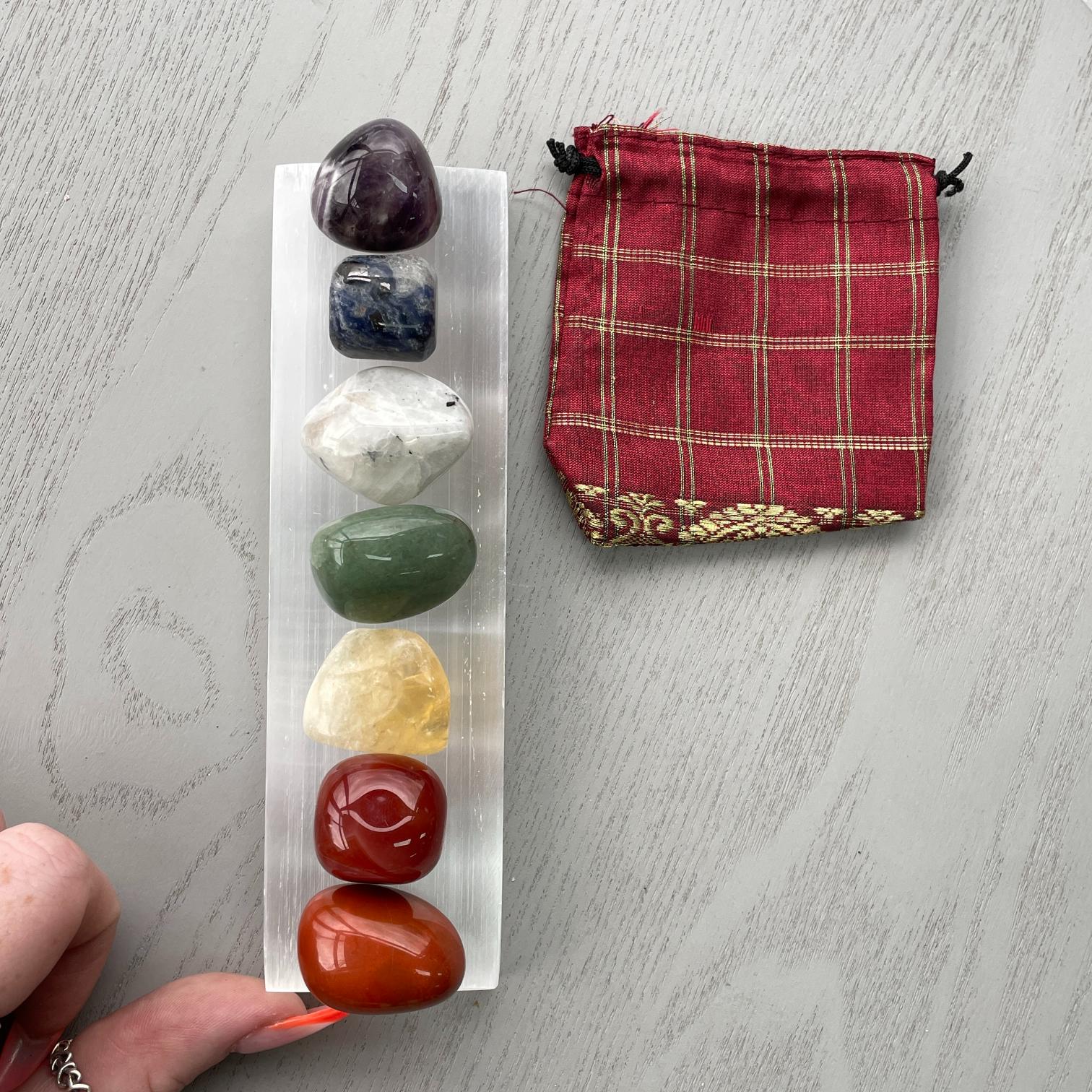 Chakra Tumbled Pack & Selenite Plate