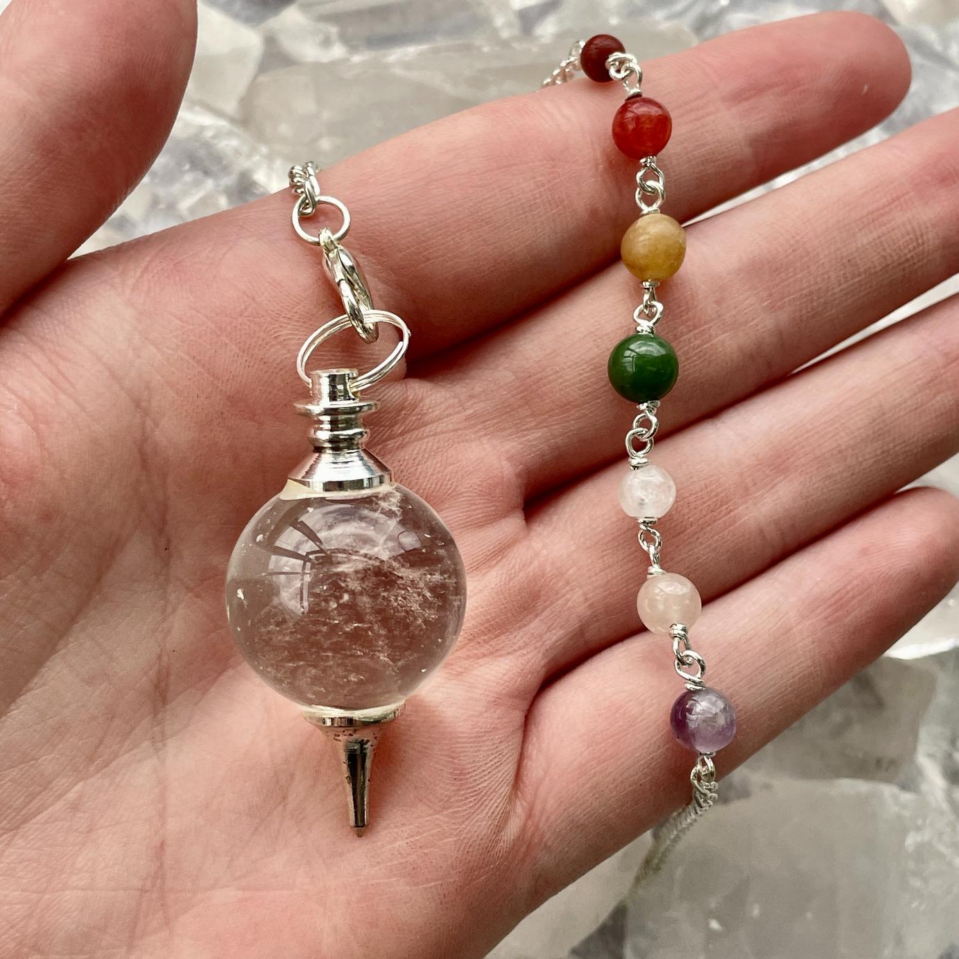 Clear Qtz-Ball Pendulum-Chakra Chain