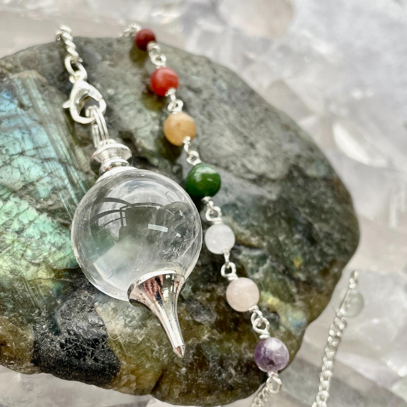 Clear Qtz-Ball Pendulum-Chakra Chain