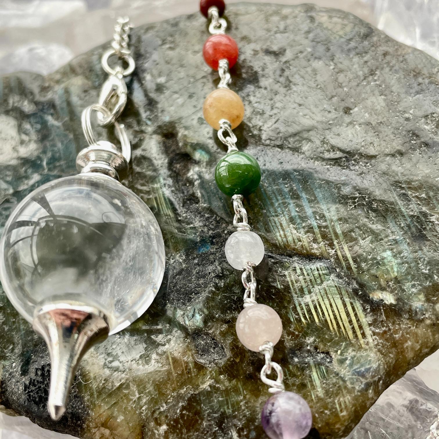 Clear Qtz-Ball Pendulum-Chakra Chain