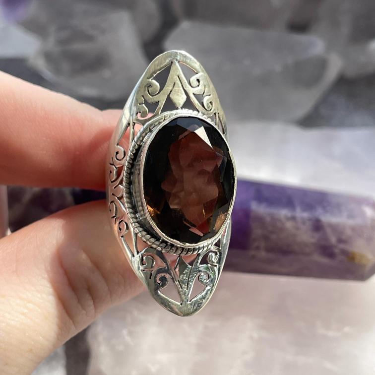 Sterling Silver Ring - Smokey Qtz - SZ8 - 01