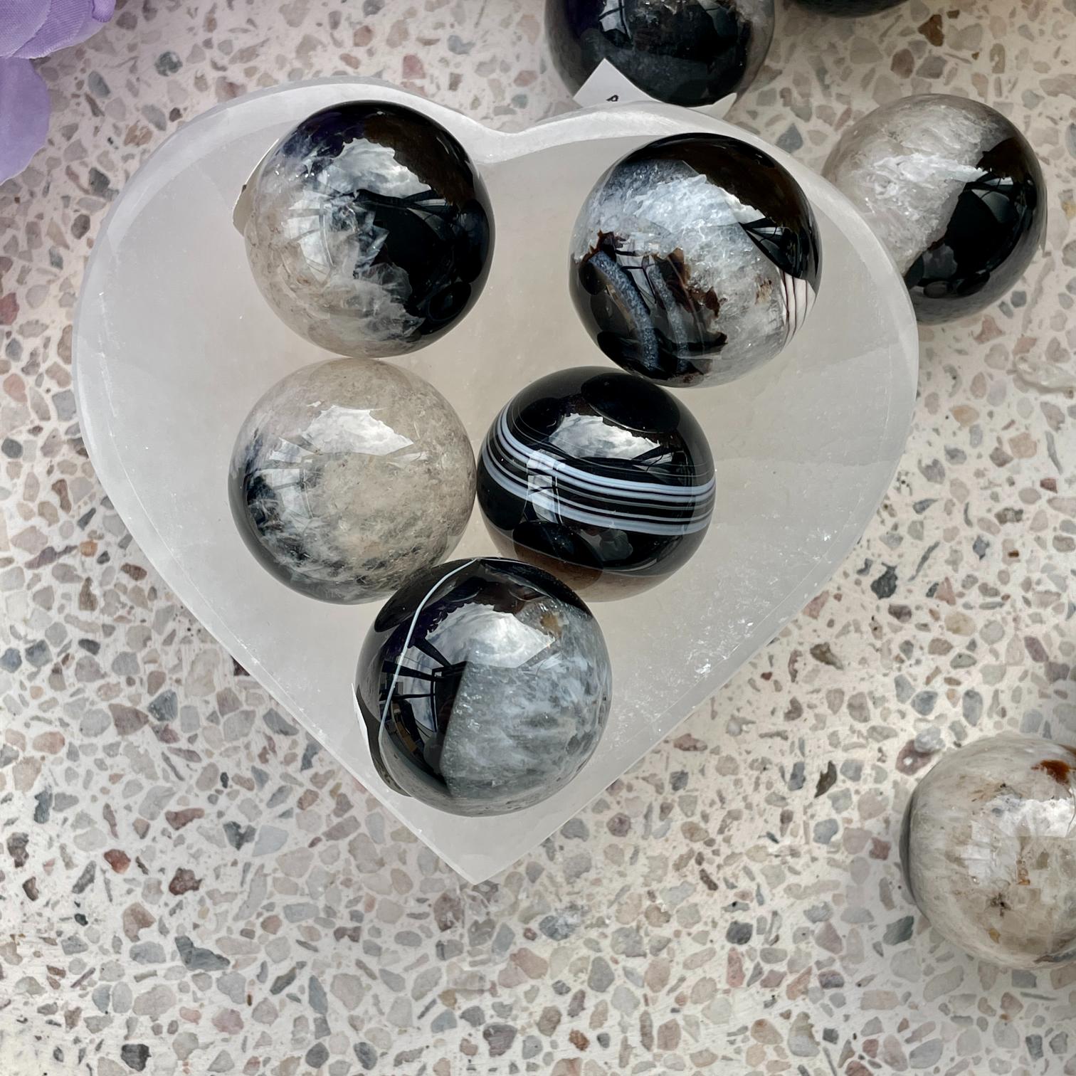 Black Agate & Quartz Sphere - 3cm