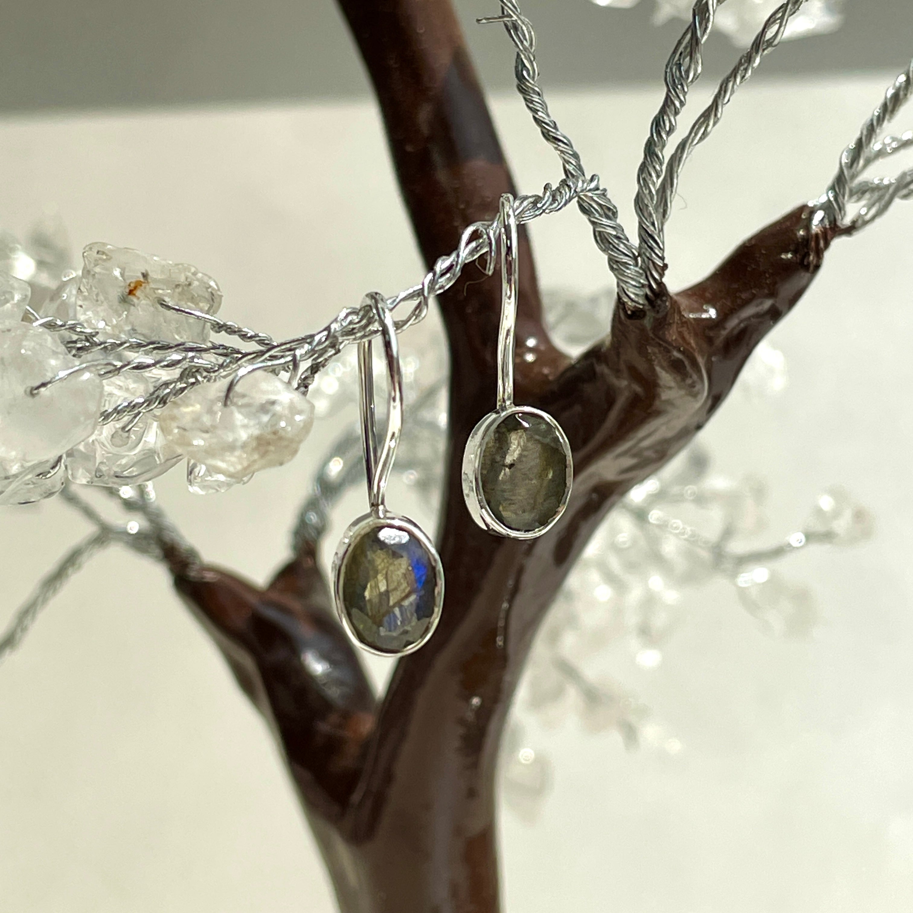 Sterling Silver Earrings - Labradorite - Oval