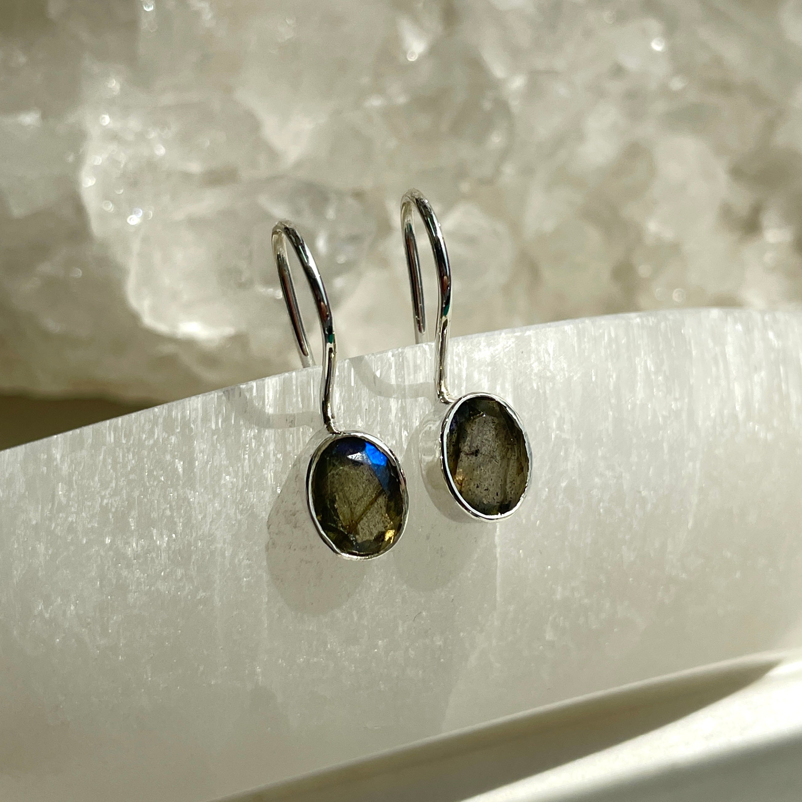 Sterling Silver Earrings - Labradorite - Oval
