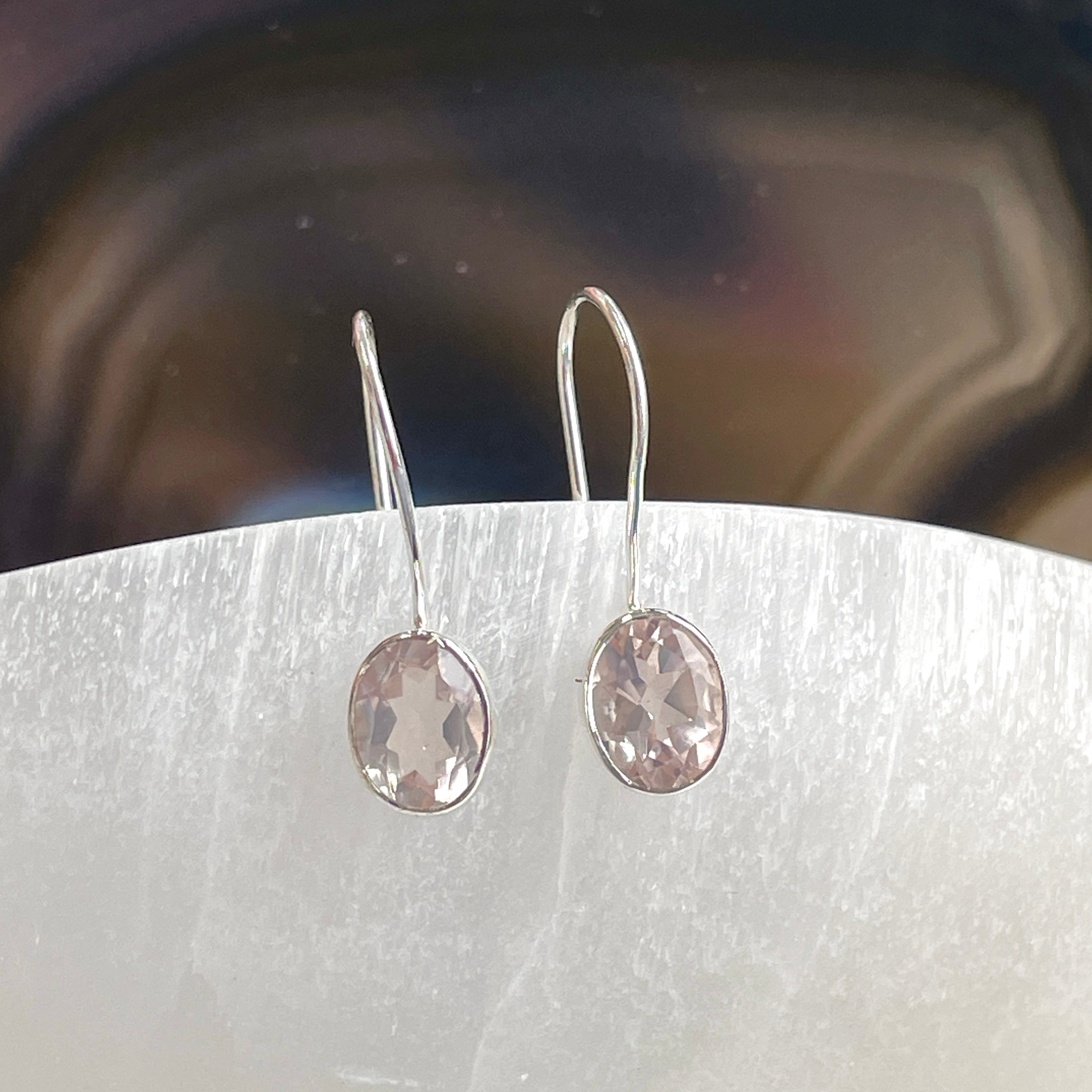 Sterling Silver Earrings - Rose Quartz - Oval