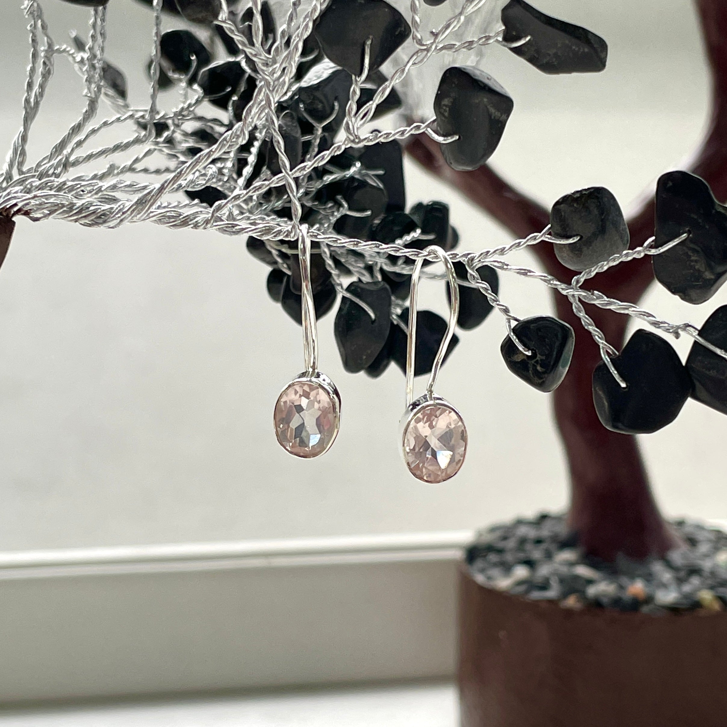 Sterling Silver Earrings - Rose Quartz - Oval