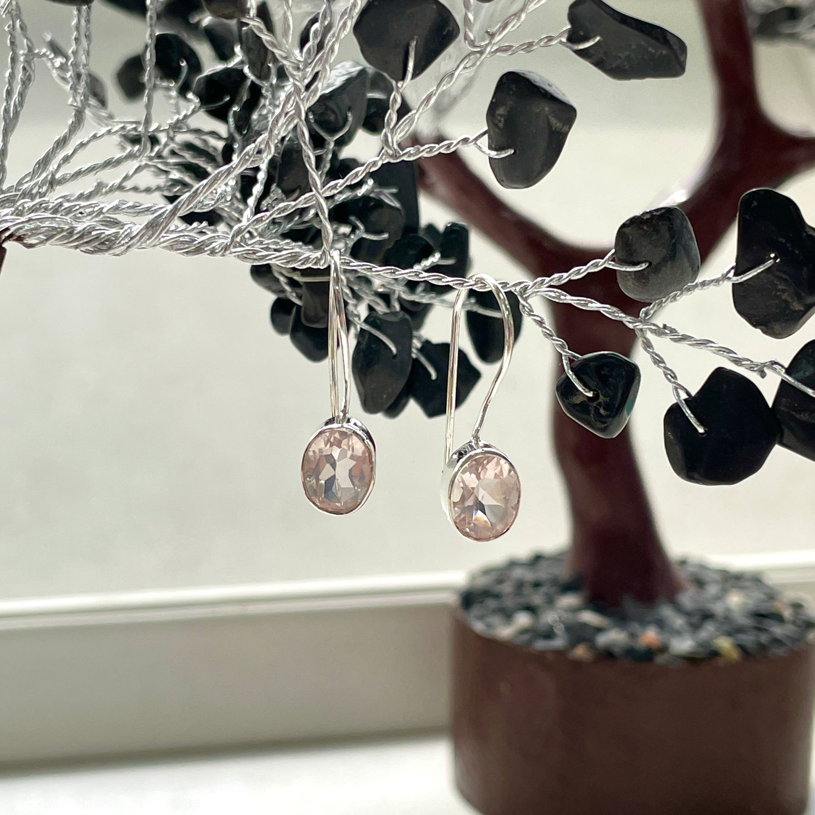 Sterling Silver Earrings - Rose Quartz - Oval