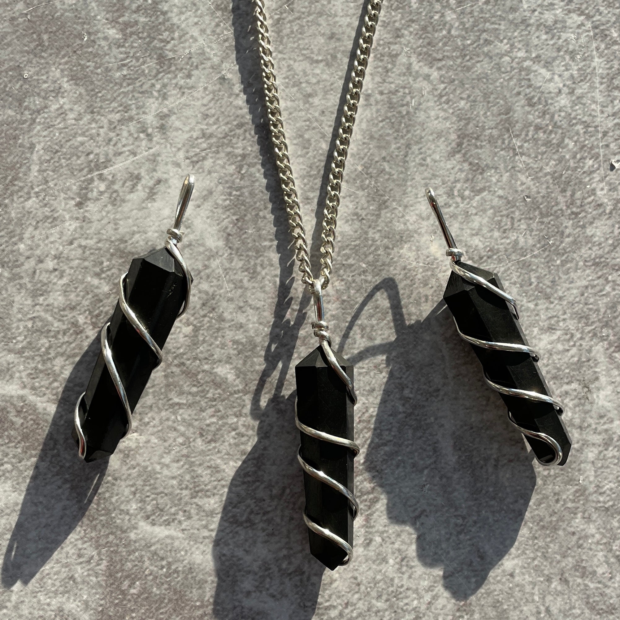 Shungite - Wire Wrapped DT Point Pendant