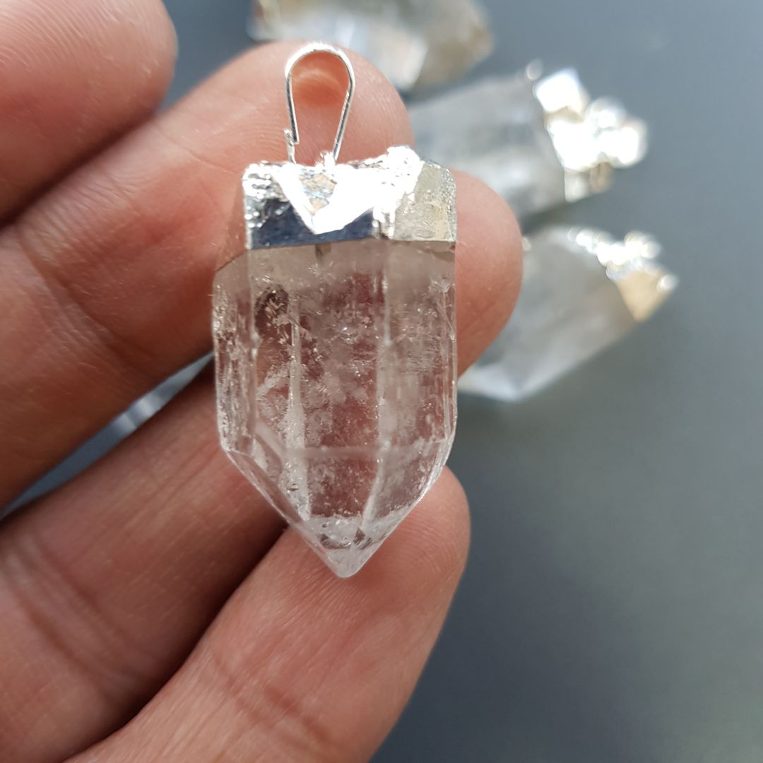 Clear Quartz Rough Point Pendant Capped