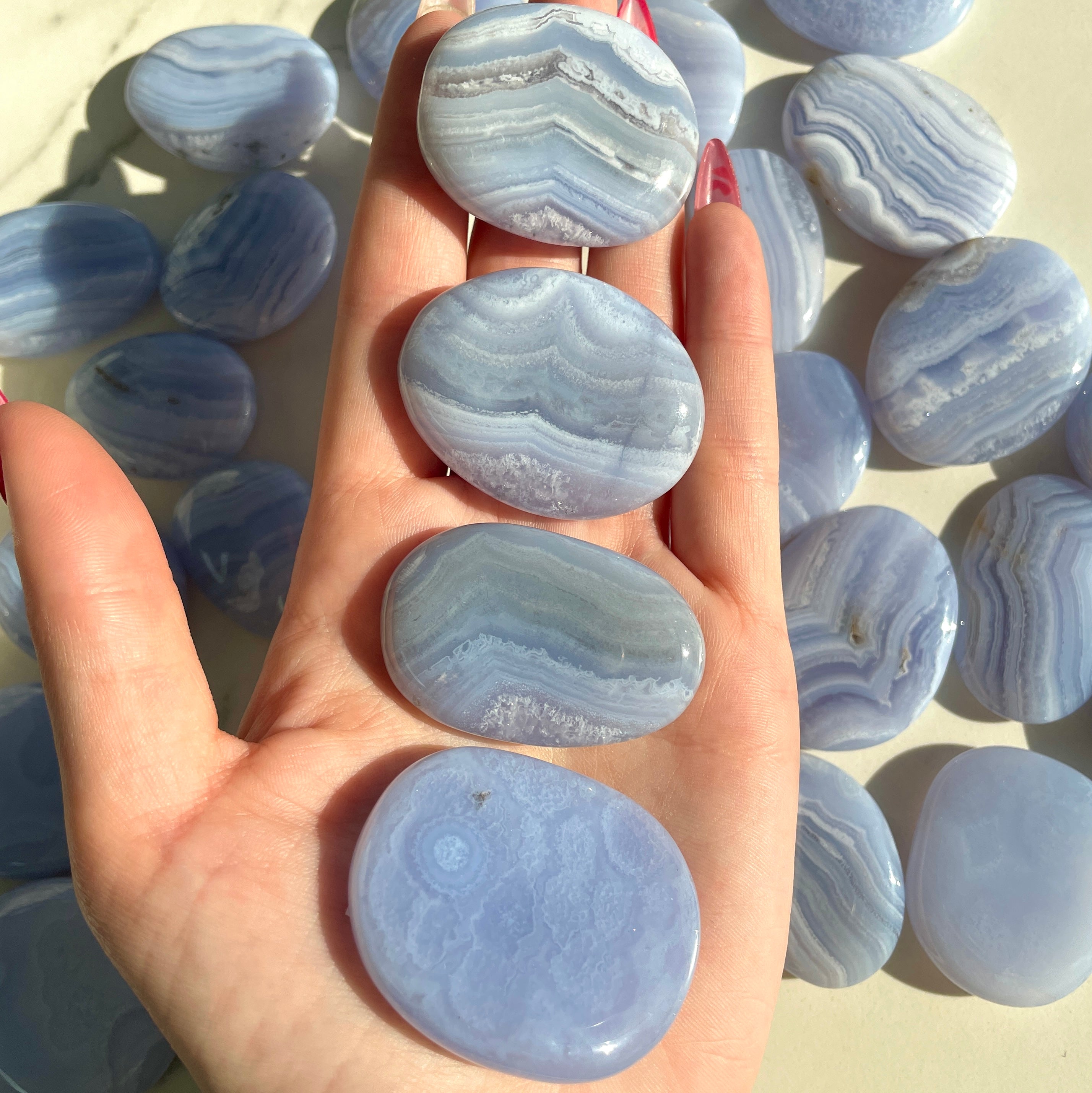 Pocket Palm Stone - Blue Lace Agate