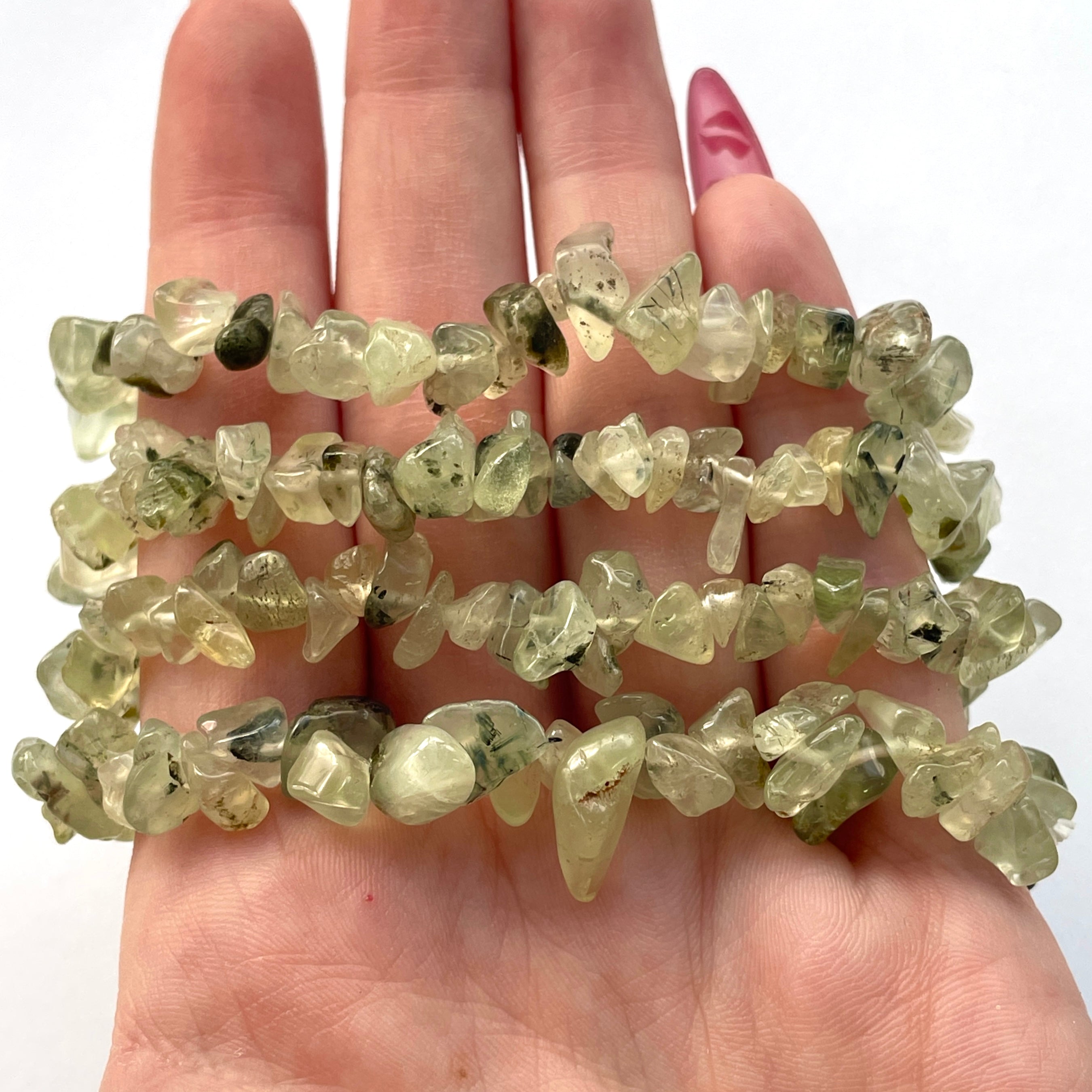 Epidote/Prehnite with Tourmaline Chip Bracelet