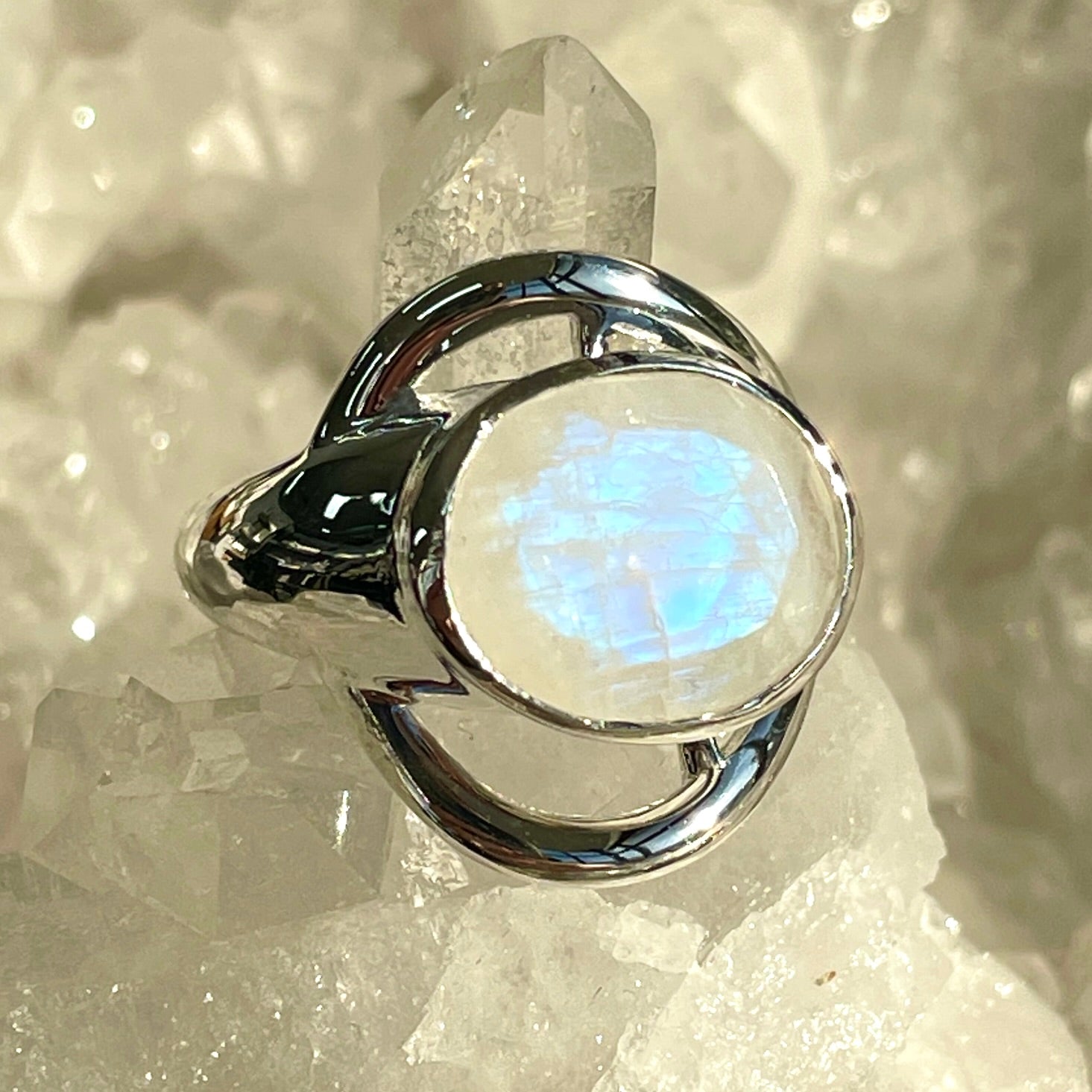 Rainbow Moonstone Sterling Silver Ring - SR1